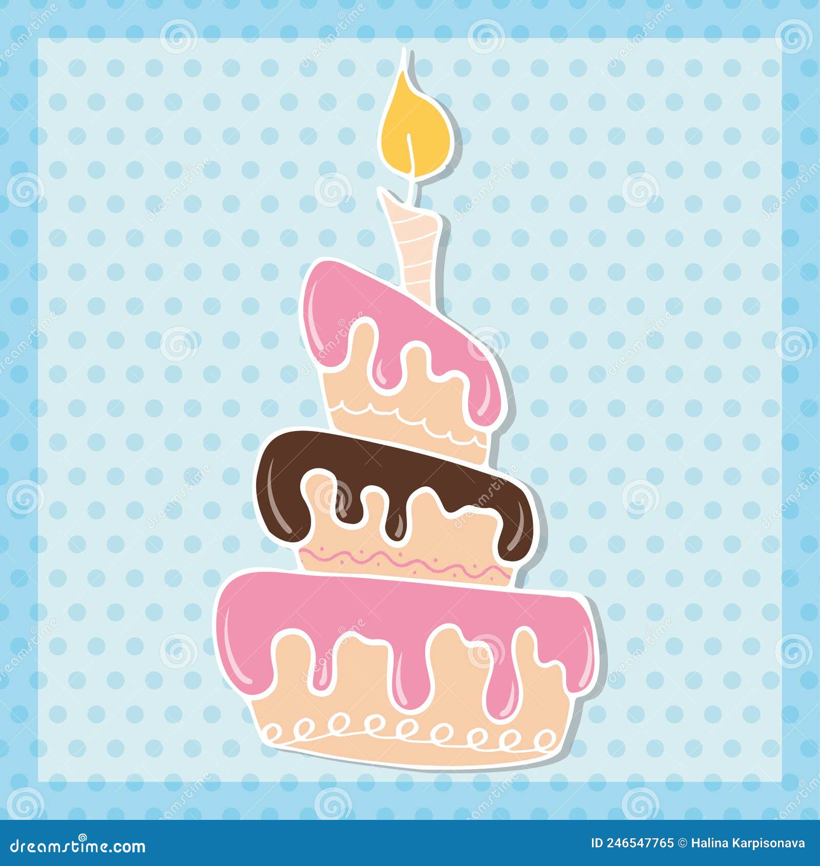 Bolo De Aniversário Desenhado à Mão Com Velas. Desenho De Rabisco