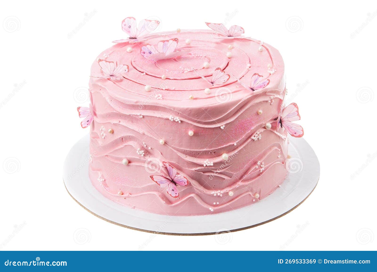 Bolo De Aniversário De Creme Cor-de-rosa Festivo Decorado Com Borboletas De  Waffle. Bolo Sobre Fundo Branco. Isolado. Imagem de Stock - Imagem de  partido, confeitaria: 269533369