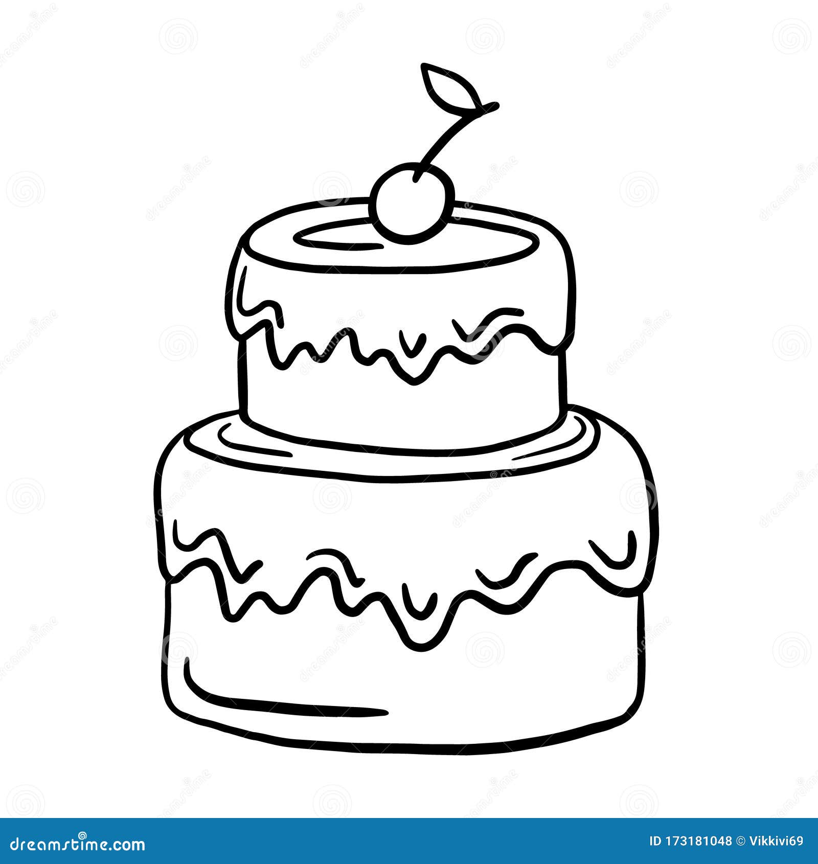 Bolo De Aniversário Desenhado à Mão Com Velas. Desenho De Rabisco