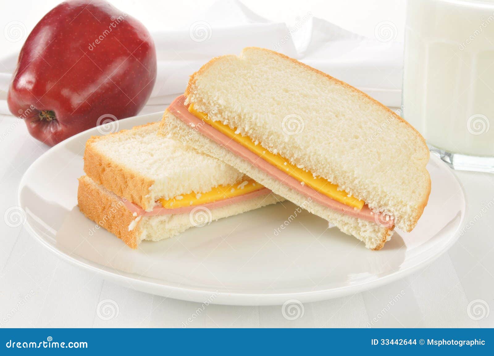 Bologna and Cheese Sandwich with an Apple Stock Photo Image of lunch