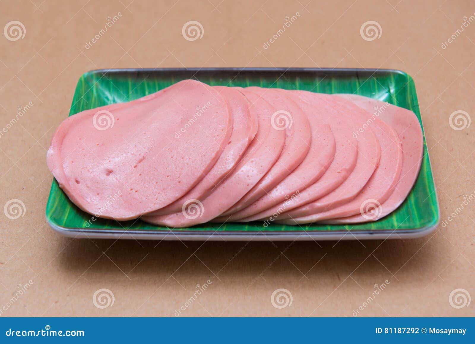 Bologna Ham Slides in dish stock photo. Image of meal 81187292