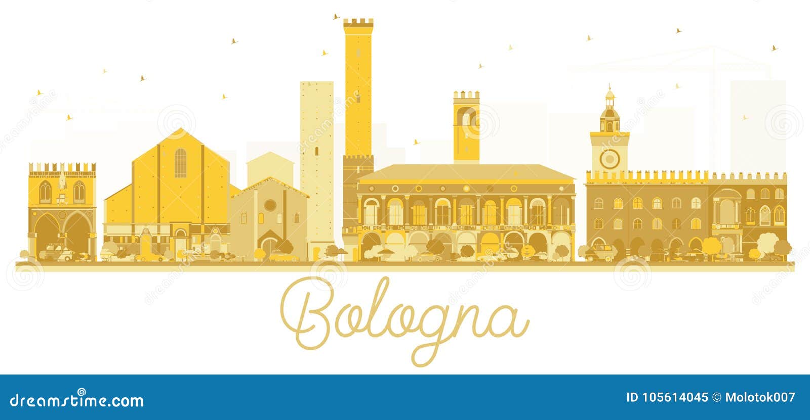 bologna italy city skyline golden silhouette.