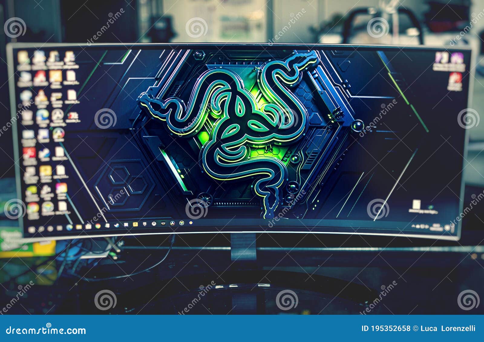 Pc Gaming Concept An Ultrawide Screen With The Razer Logo On As Windows Wallpaper Razer Is A Company That Make Pro Editorial Stock Photo Image Of Symbol Player
