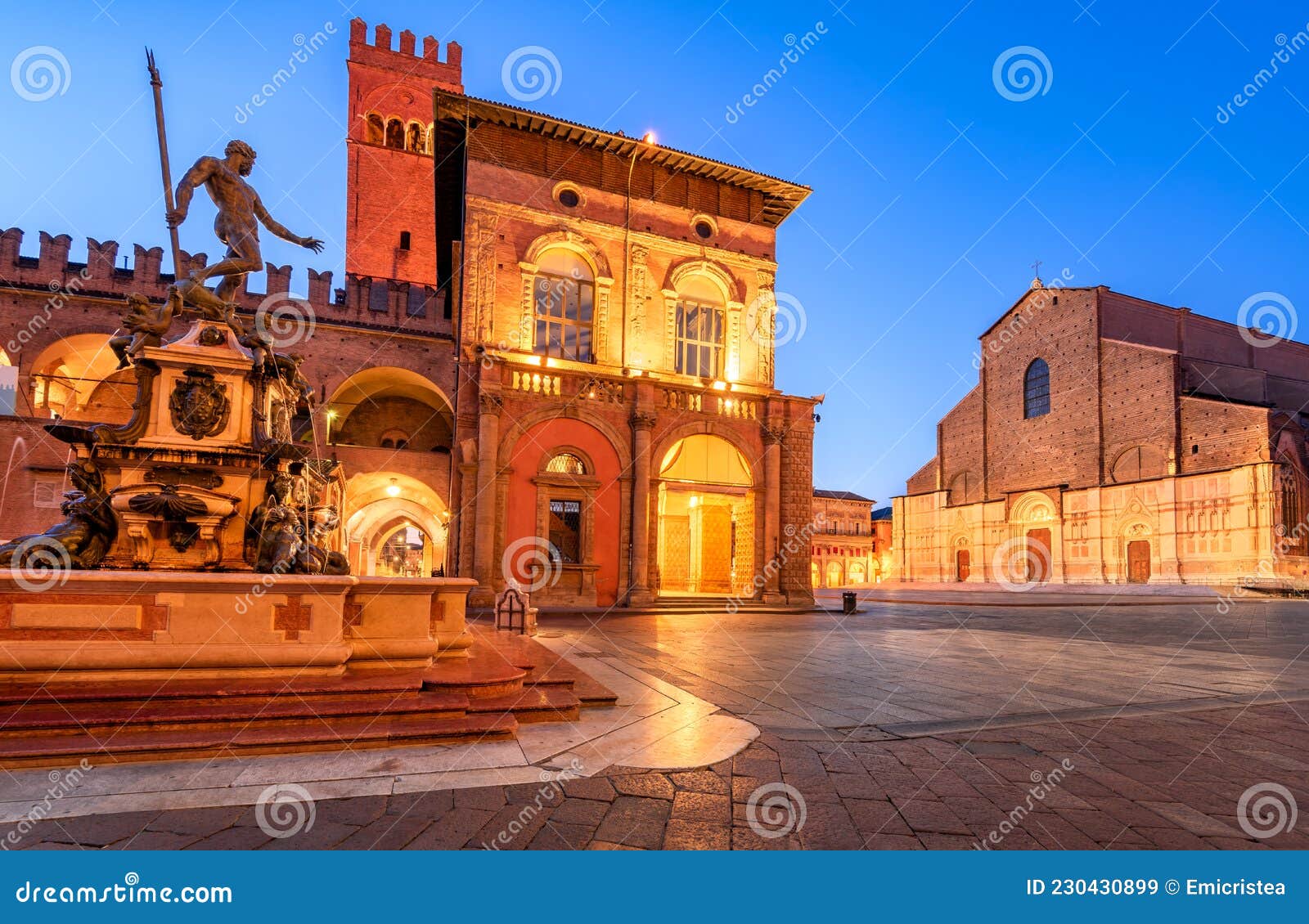 bologna, italy - neptune fountain and piazza maggiore