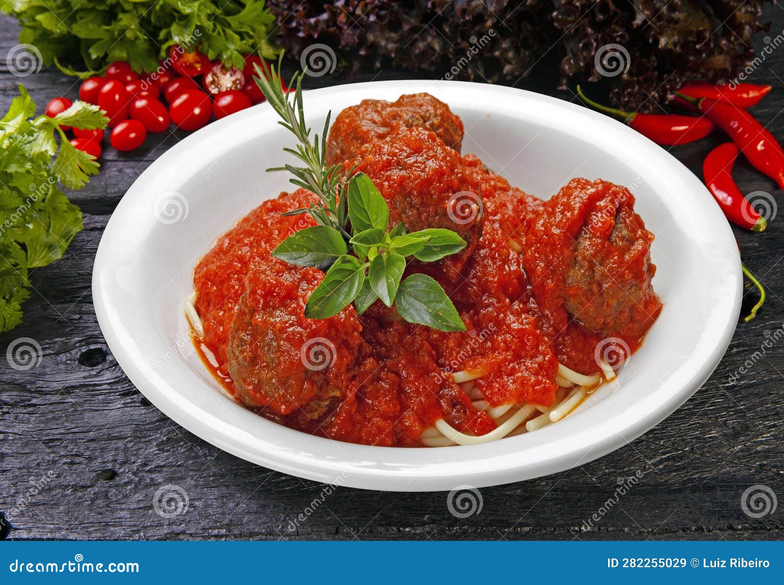 Bolognese Spaghetti Meatballs Stock Image Image of white, ball 282255029