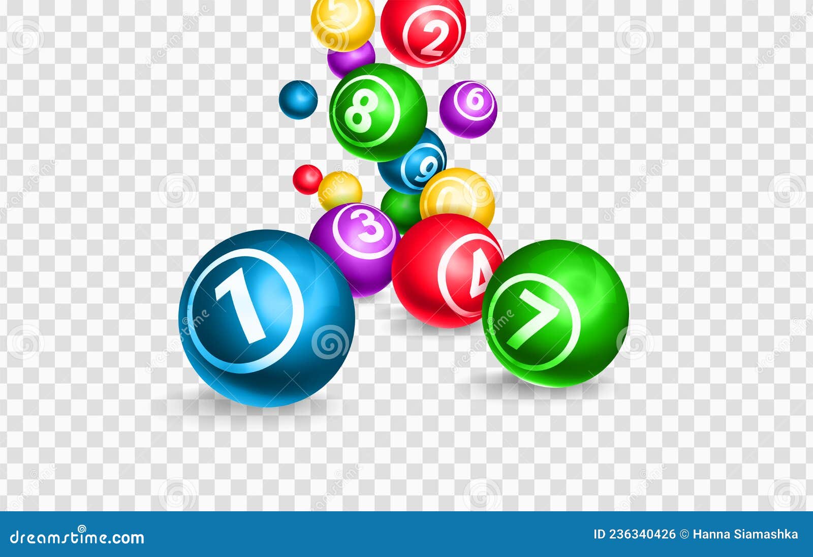 Loto realista caindo bolas coloridas com números