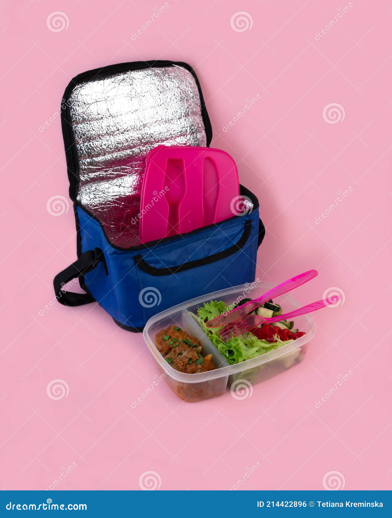 Bolsa Térmica Y Recipiente Con Carne De Ensalada Y Naranja. Comida Casera  Para Llevar. Foto de archivo - Imagen de cocina, dieta: 214422896