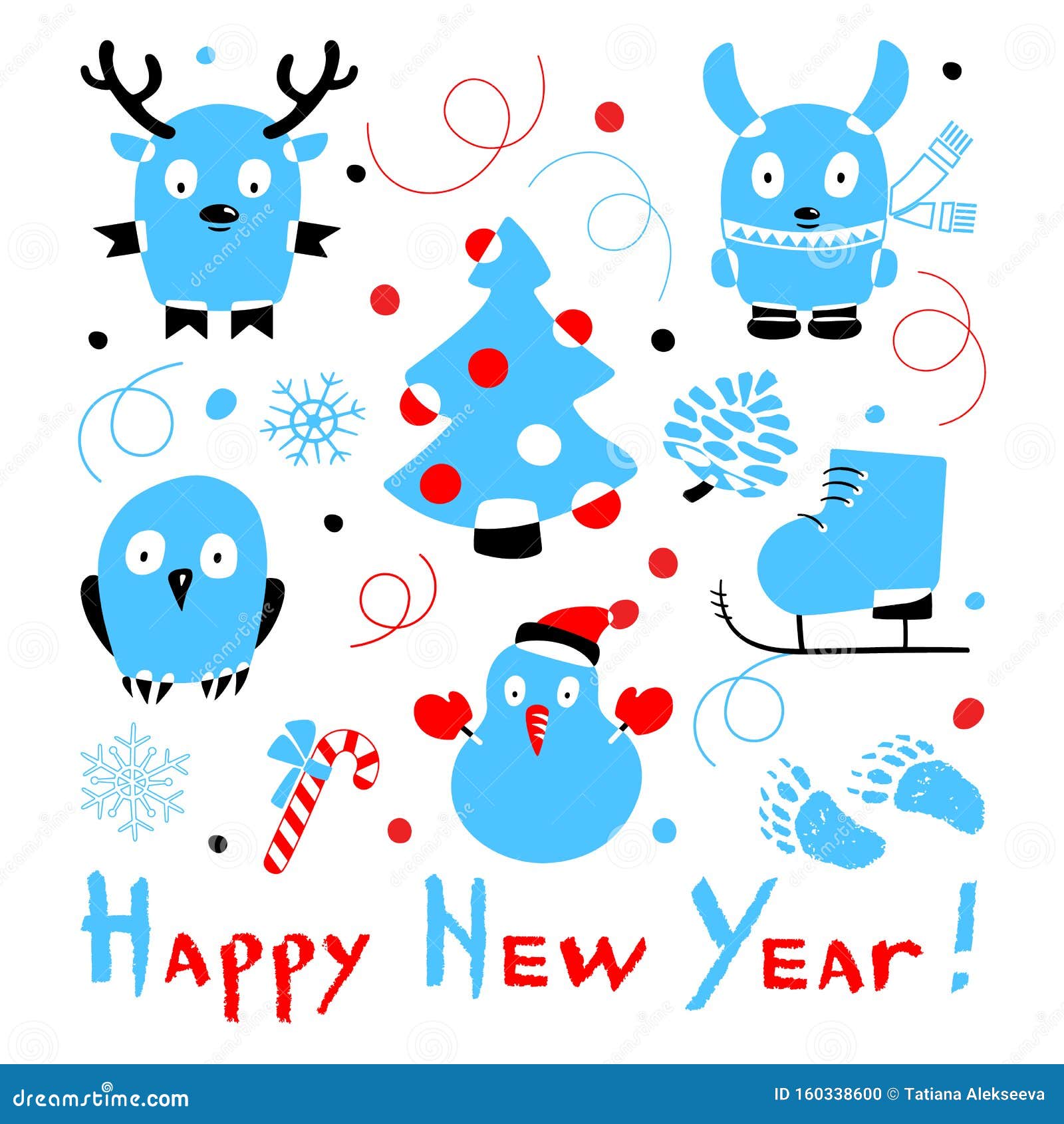 Bolsas De Navidad, Muñecos De Nieve, Ciervos, Copos De Nieve, Patines De Hielo, Conejo, Búho, Confeti, Huellas De Oso, Pinos De Stock de ilustración - Ilustración de ciervos, hielo: 160338600