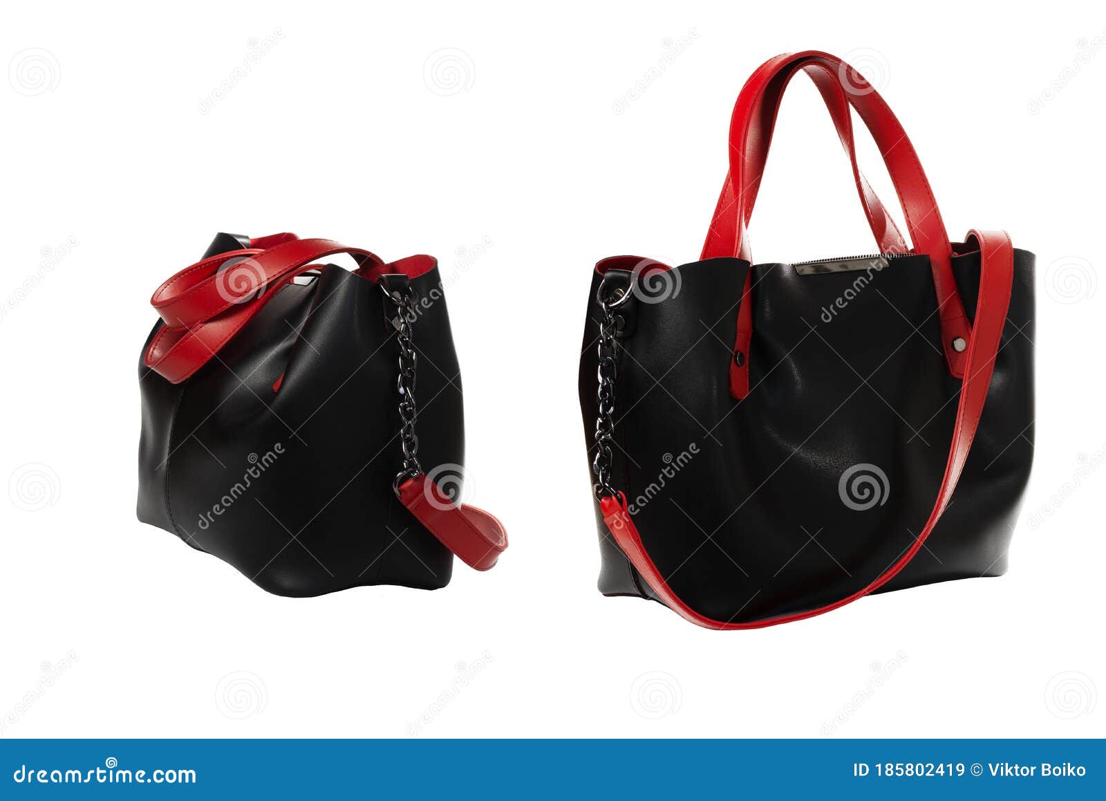 Bolsas Pretas Para Mulheres Com Alças Vermelhas Imagem de Stock - Imagem de  beleza, moderno: 185802419