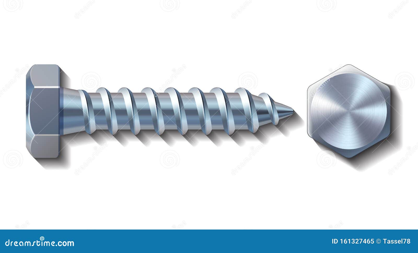 bolt screw metal pin with head slot and side view