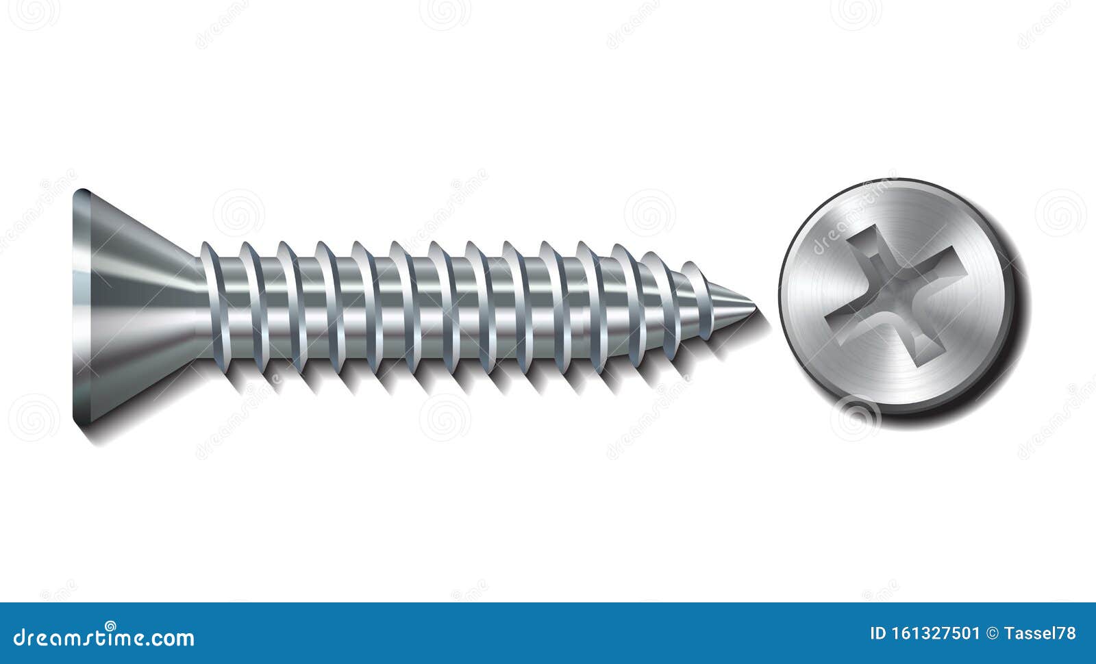 bolt screw metal pin with head slot and side view