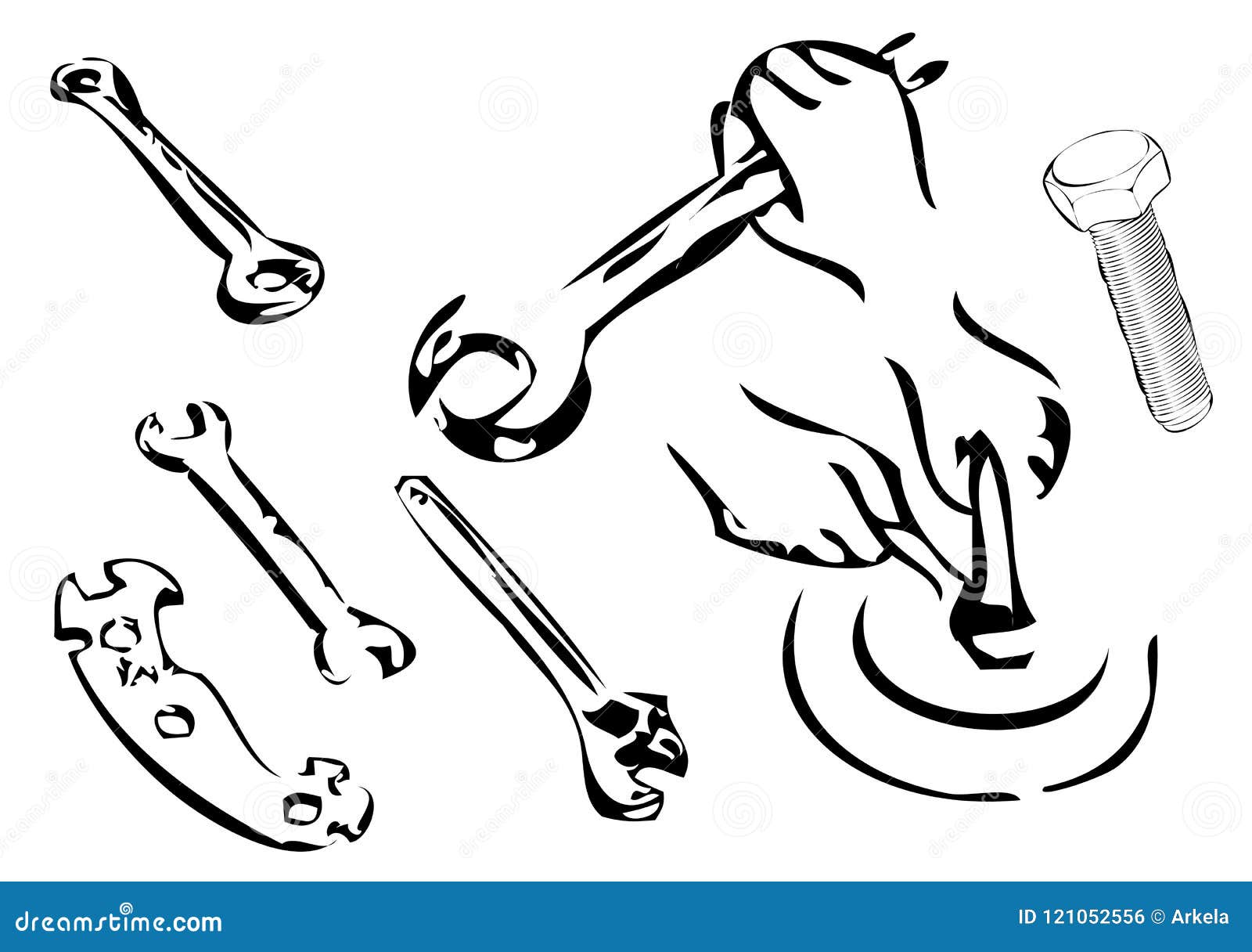 Bolt and wrenches stock illustration. Illustration of hand 121052556