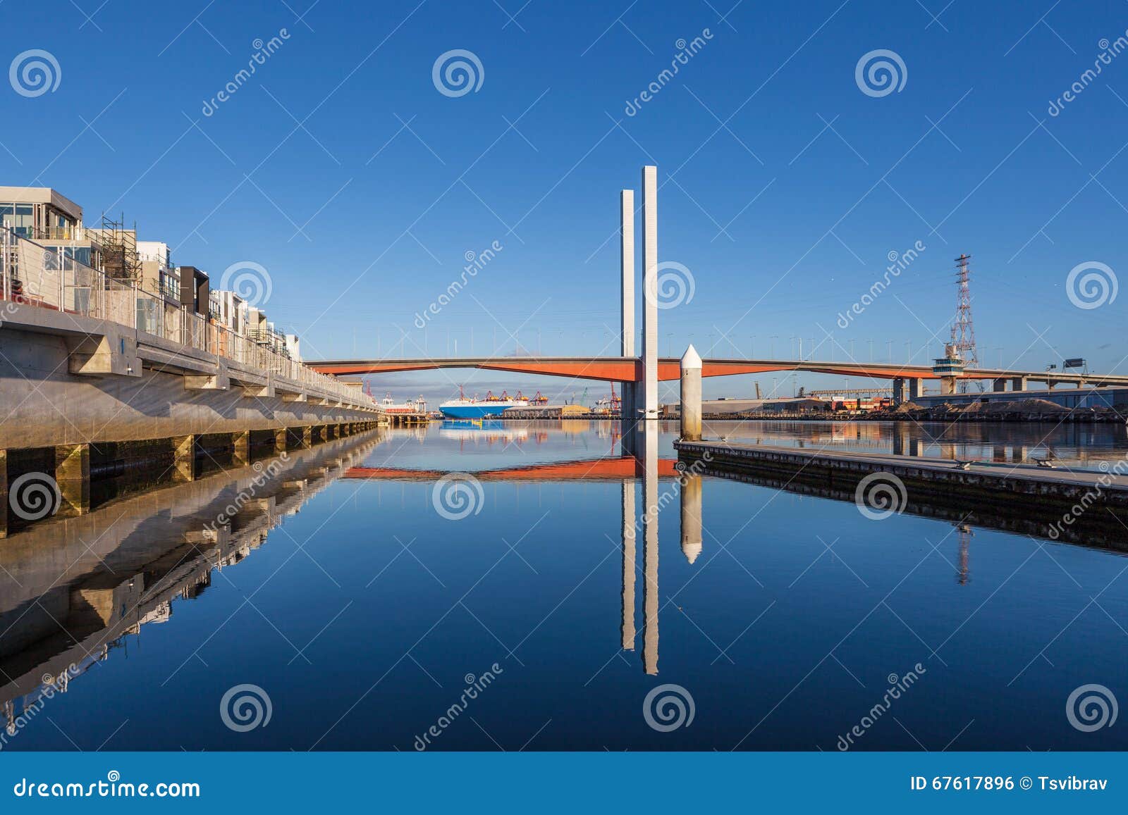 Bolte Bridge and Large Cargo Ship from Docklands Waterfront Stock Photo Image of berthing