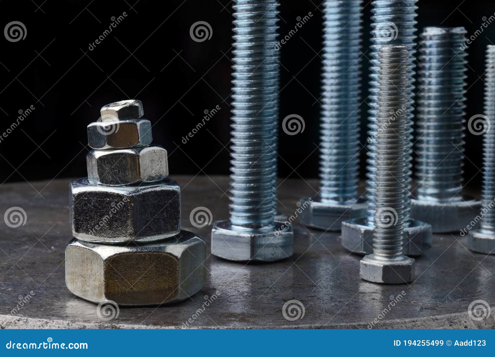 Bolts and Hex Nuts of Various Sizes Stock Image Image of gear, gray