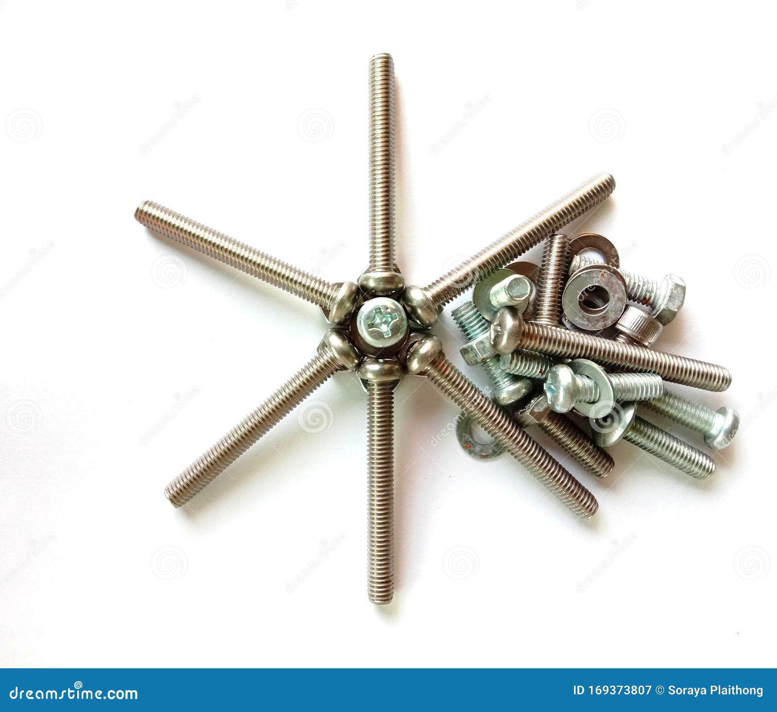 Bolts and Nuts Hardware Tools Isolated on White Background. Stock Image