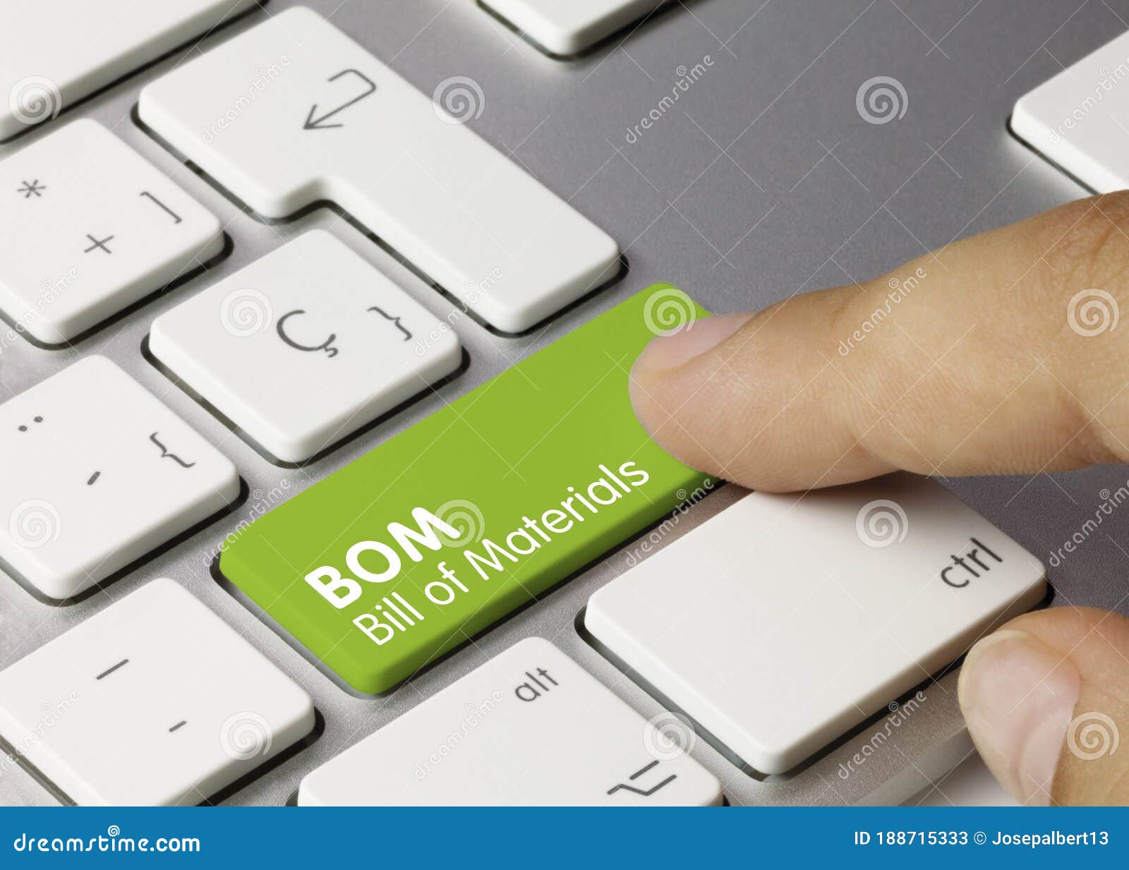 bom bill of materials - inscription on green keyboard key