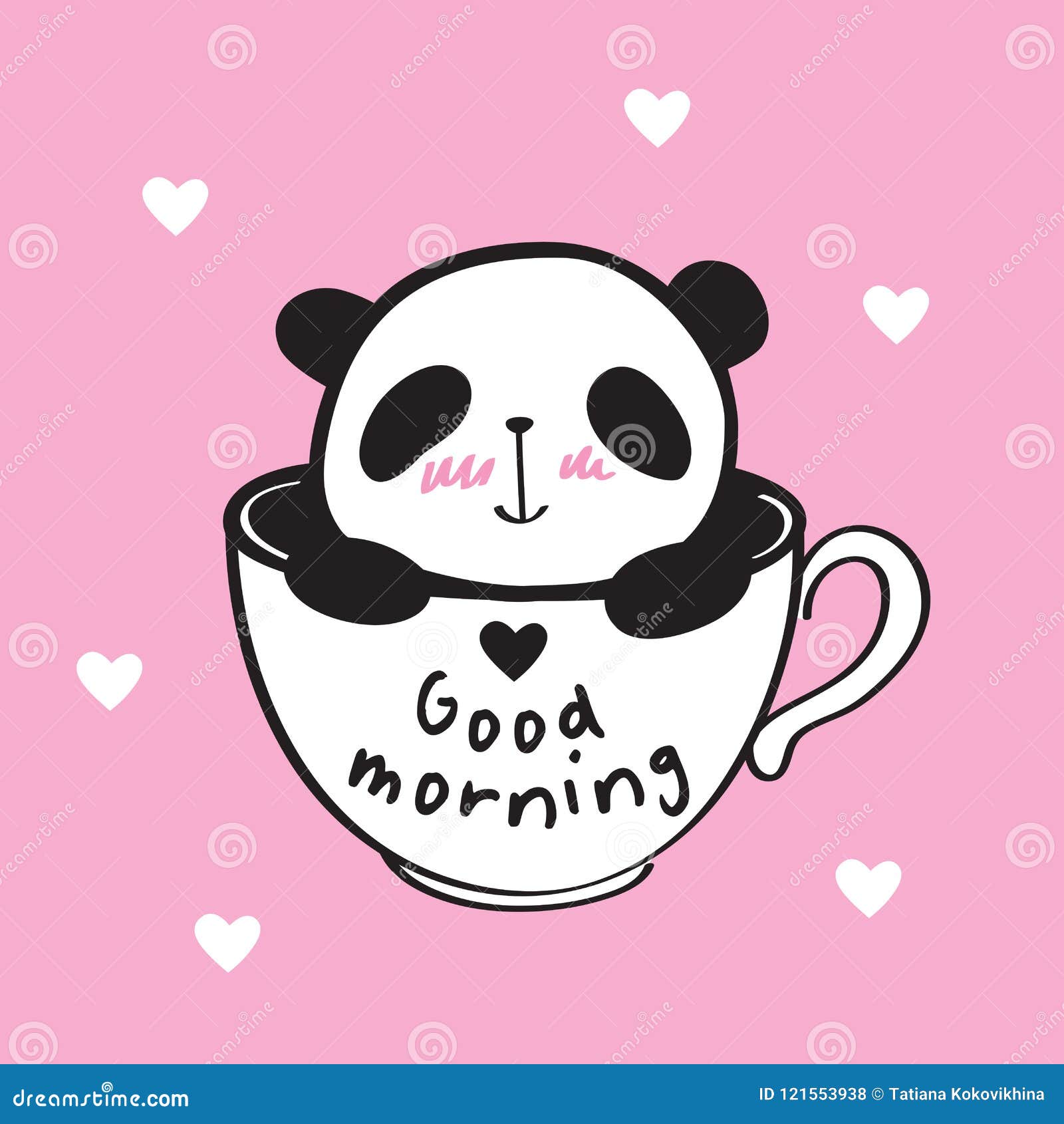 Bom Dia Panda Bonito Pequena Em Um Copo Com Coração Ilustração do Vetor -  Ilustração de creatividade, emblema: 121553938