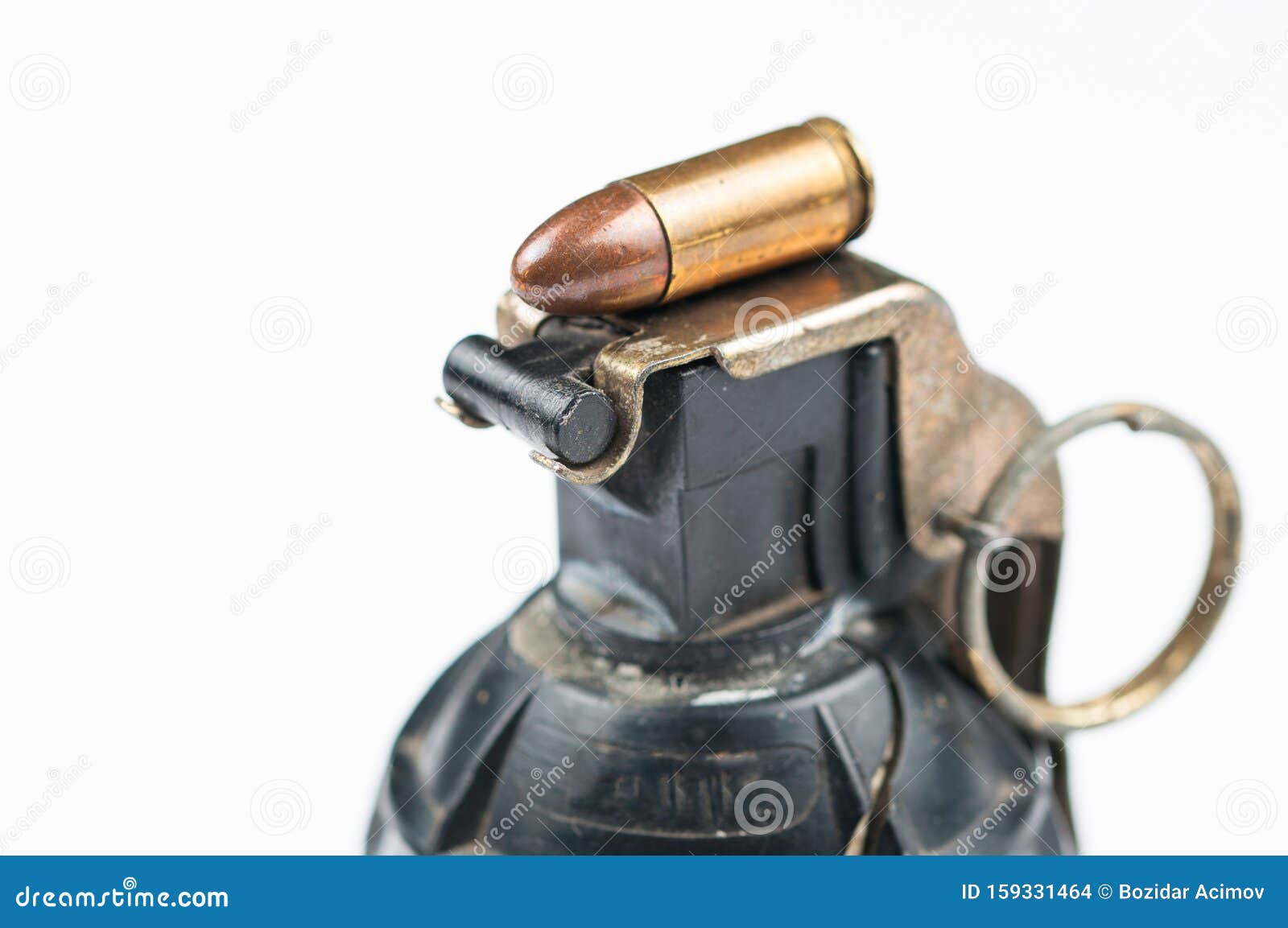 Bomb and Bullet Isolated on White Background.Copy Space Stock Photo