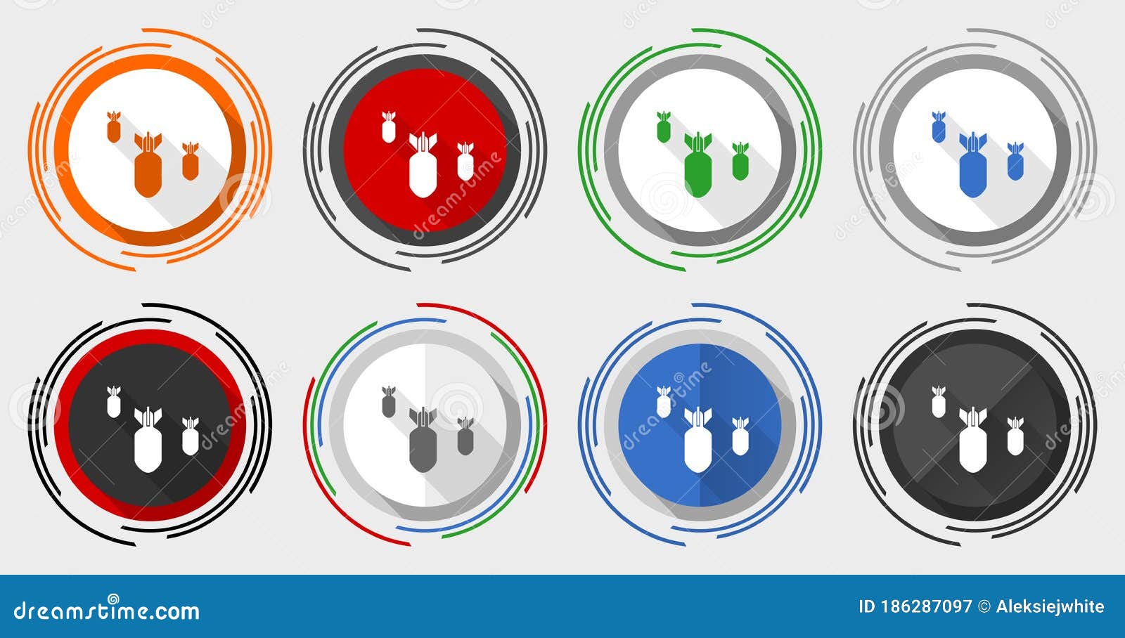 bomb  icon set, war, military, weapon modern  flat graphic in 8 options for web  and mobile applications
