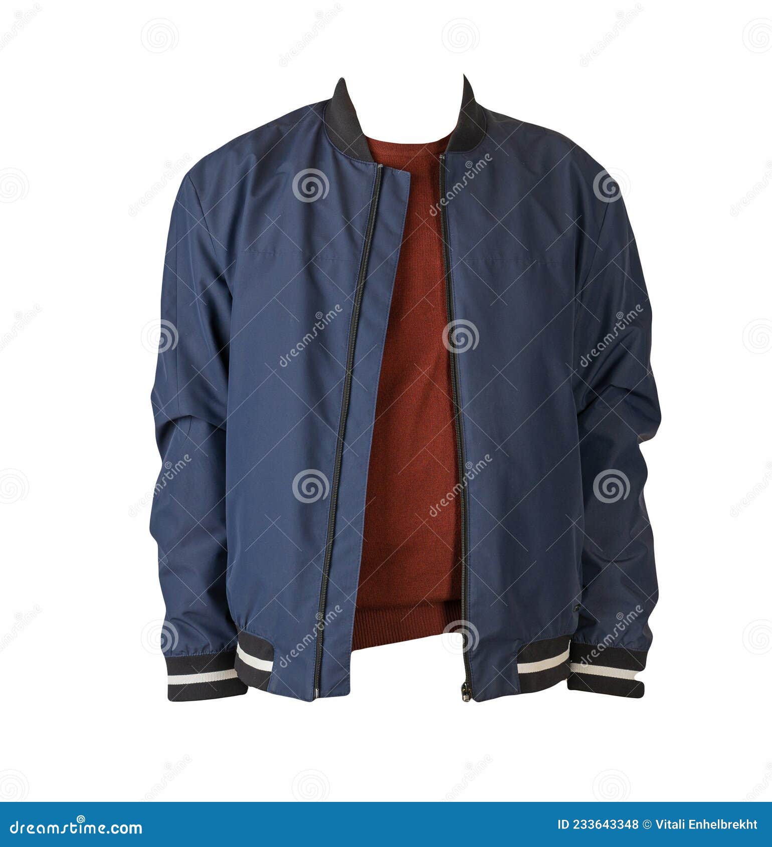Bomber Jacket and Sweater Isolated on White Background Stock Photo