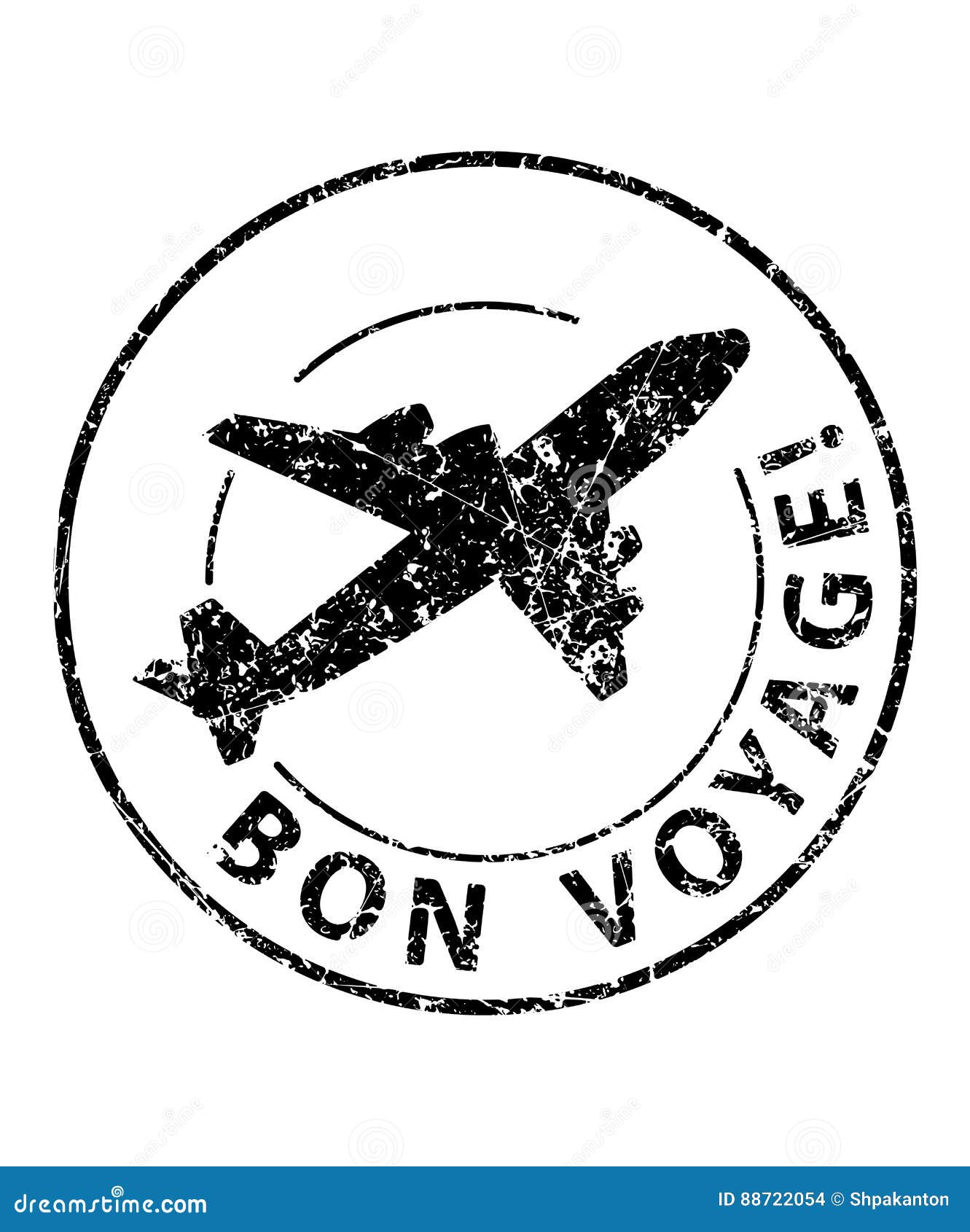 bon voyage black rubber stamp with silhouette of airplane