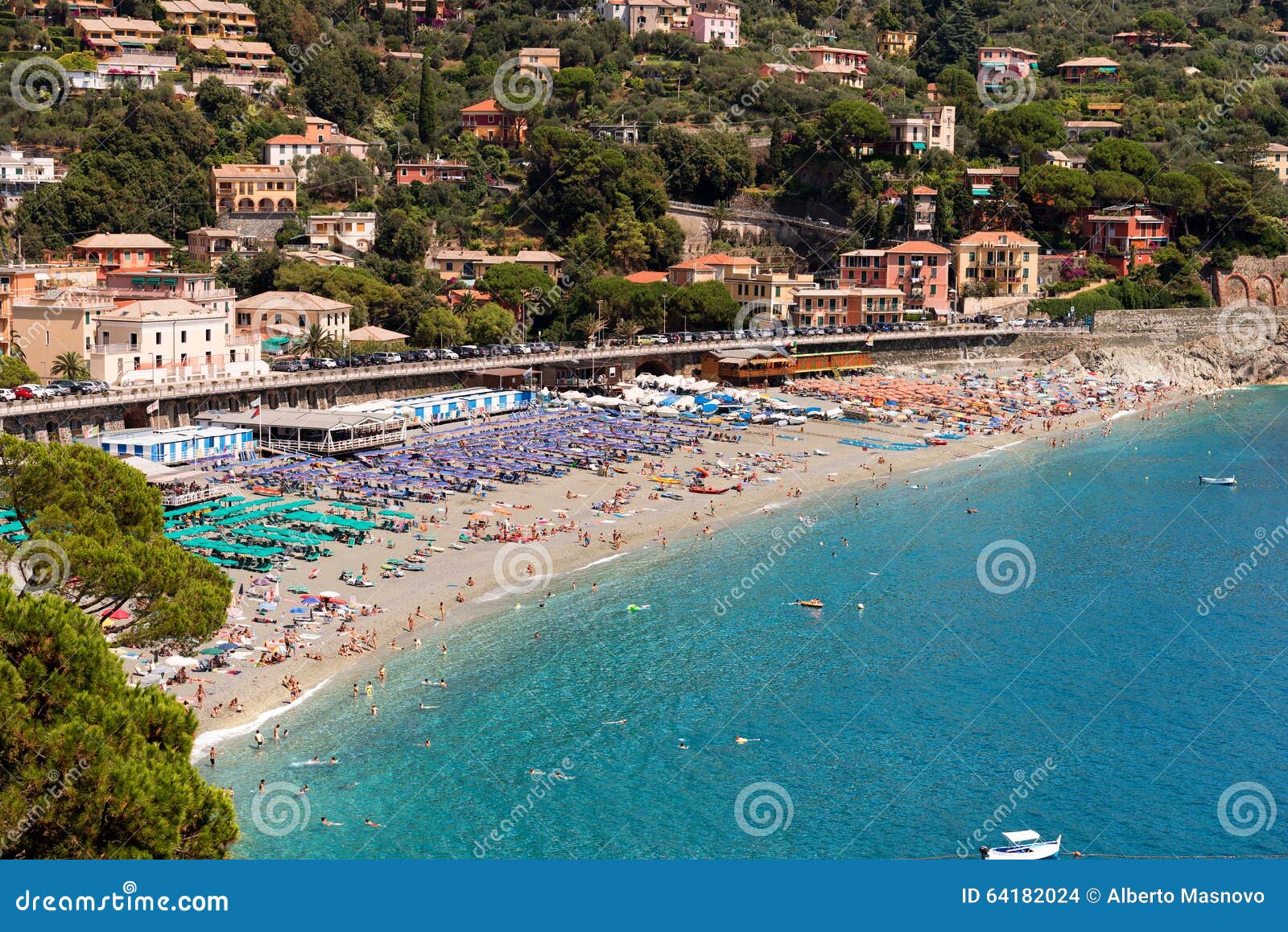 Bonassola Beach Liguria Italy Stock Photo Image Of Crowded Blue