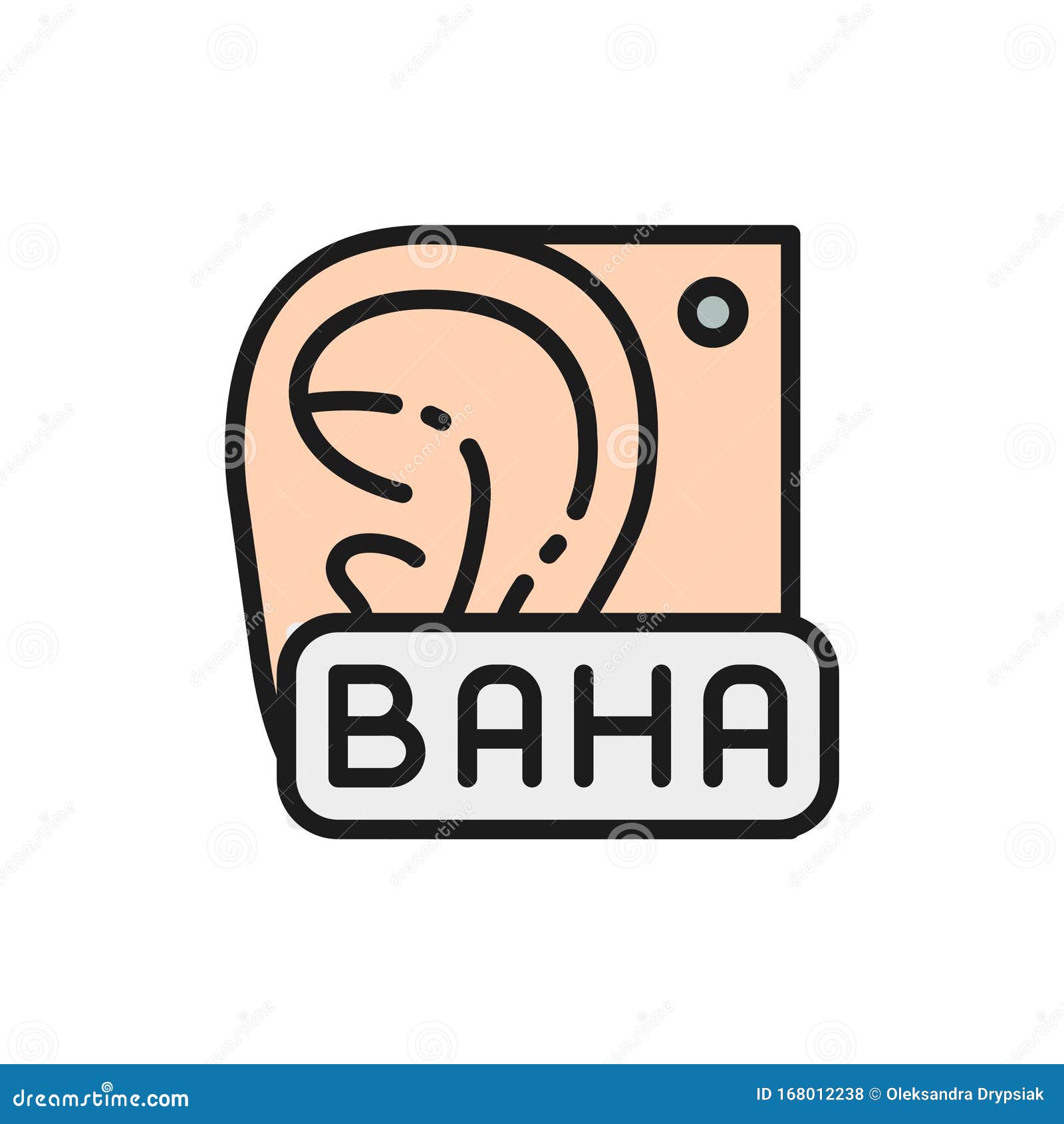 bone anchored hearing aid, baha flat color line icon.