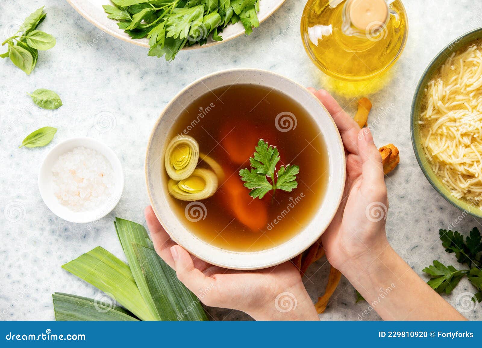 Bone Broth in a Bowl, Top Down View Stock Photo Image of gourmet, food 229810920