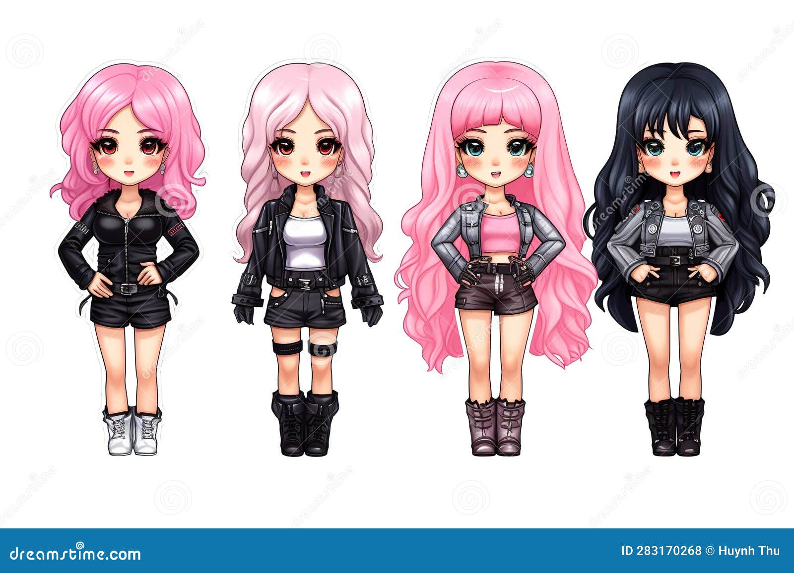 Boneca Chibi-chibi-rosa-preto Em Diferentes Poses E Humores Isolados Imagem  de Stock - Ilustração de quadrinhos, boneca: 283170789