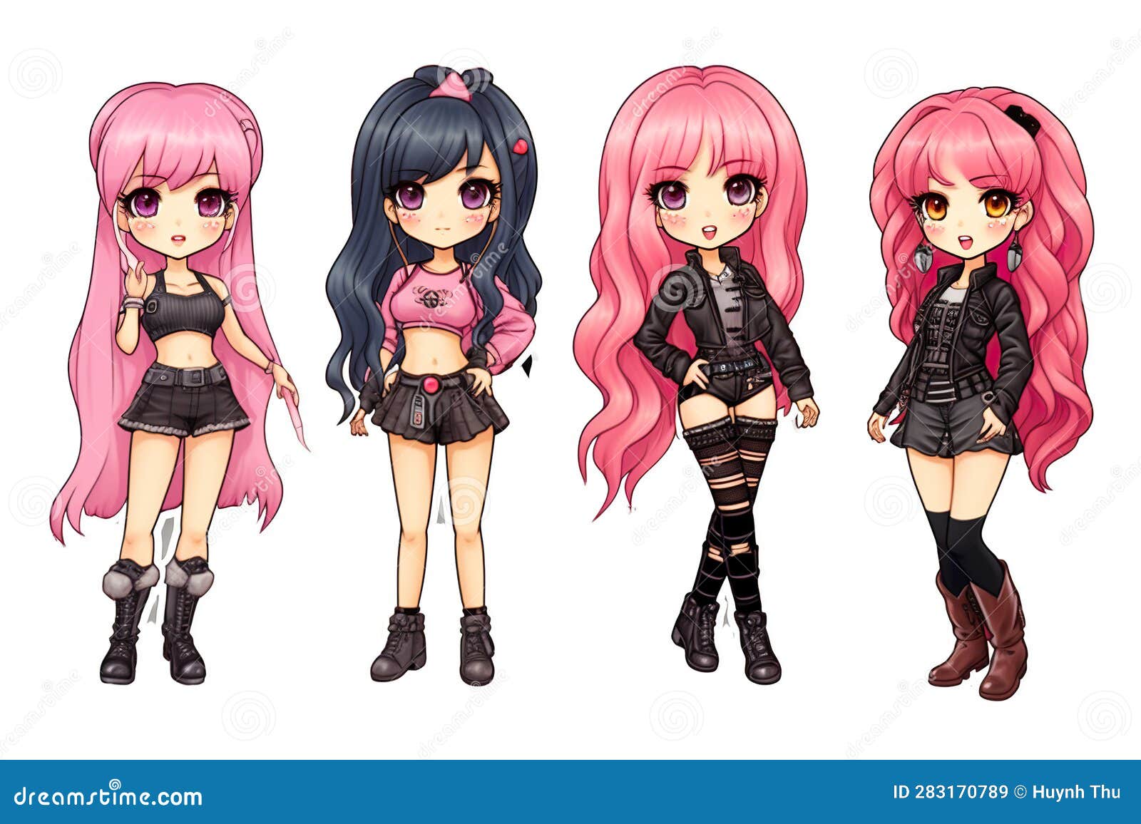 Boneca Chibi-chibi-rosa-preto Em Diferentes Poses E Humores Isolados Imagem  de Stock - Ilustração de quadrinhos, boneca: 283170789