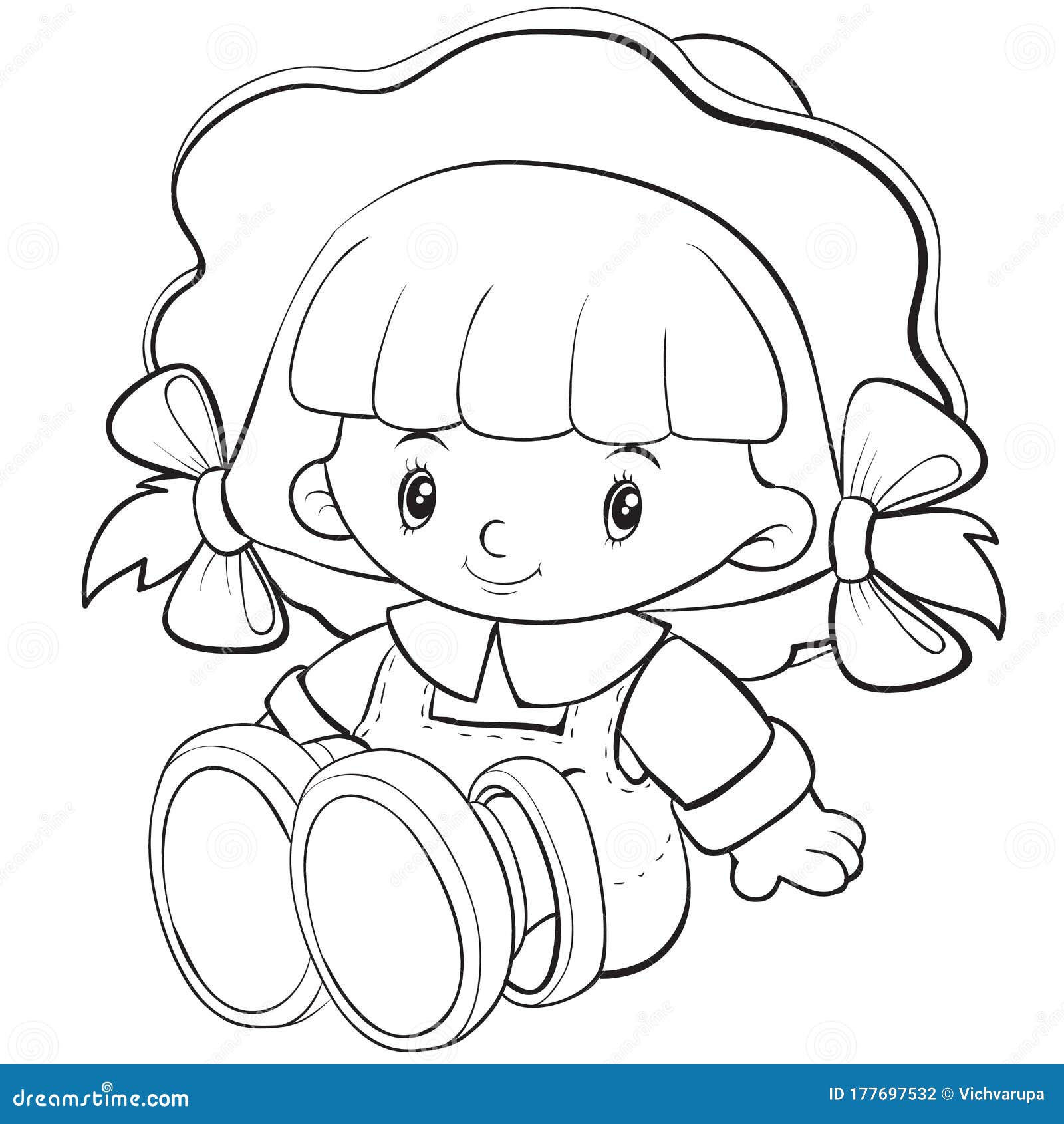 Boneca De Desenho Animado Ou Garotinha Para Colorir Página Ou Livro.  Conceito De Brinquedo Infantil. Ilustração a Preto E Branco Ilustração  Stock - Ilustração de feliz, boneca: 201256087