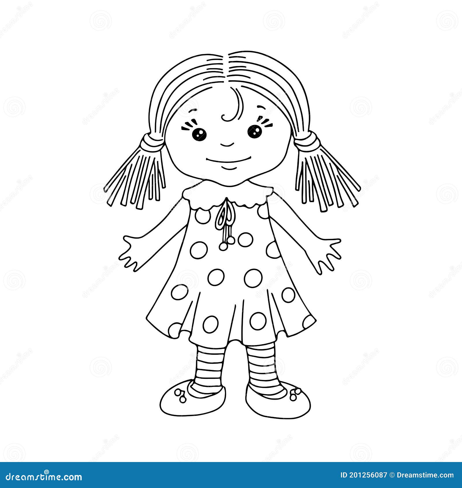 Boneca De Desenho Animado Ou Garotinha Para Colorir Página Ou Livro.  Conceito De Brinquedo Infantil. Ilustração a Preto E Branco Ilustração  Stock - Ilustração de feliz, boneca: 201256087