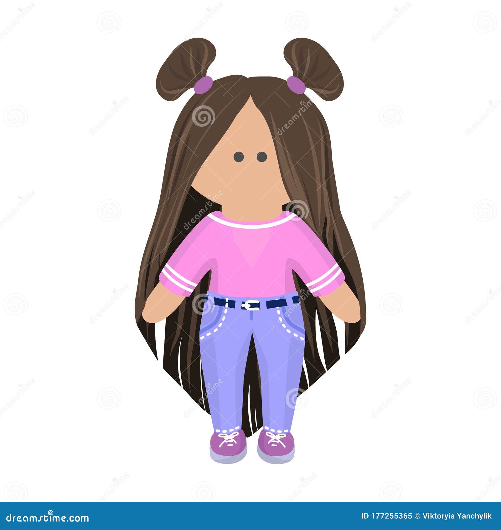Cabelo longo rosa de menina bonita e bonita com desenho de boneca  ilustração de personagem de desenho animado 2294193 Vetor no Vecteezy