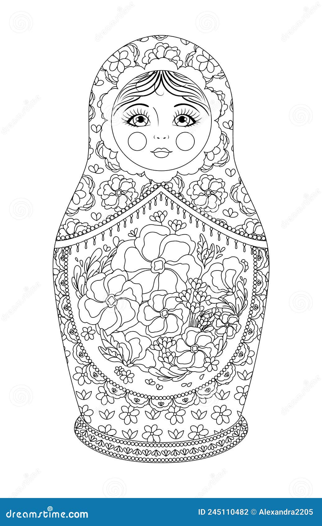 Desenho de arte de linha fina de boneca russa de nidificação ícone  matryoshka para colorir e imprimir