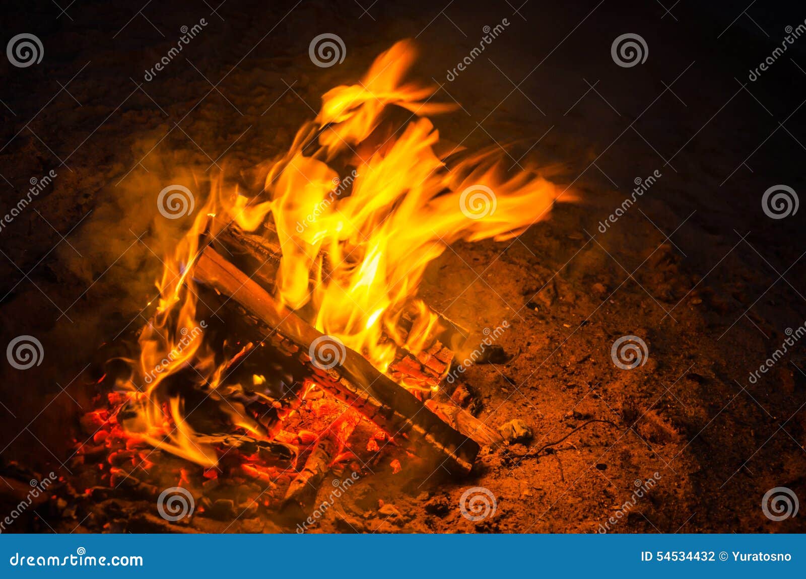 Bonfire on the beach sand stock photo. Image of burn - 54534432