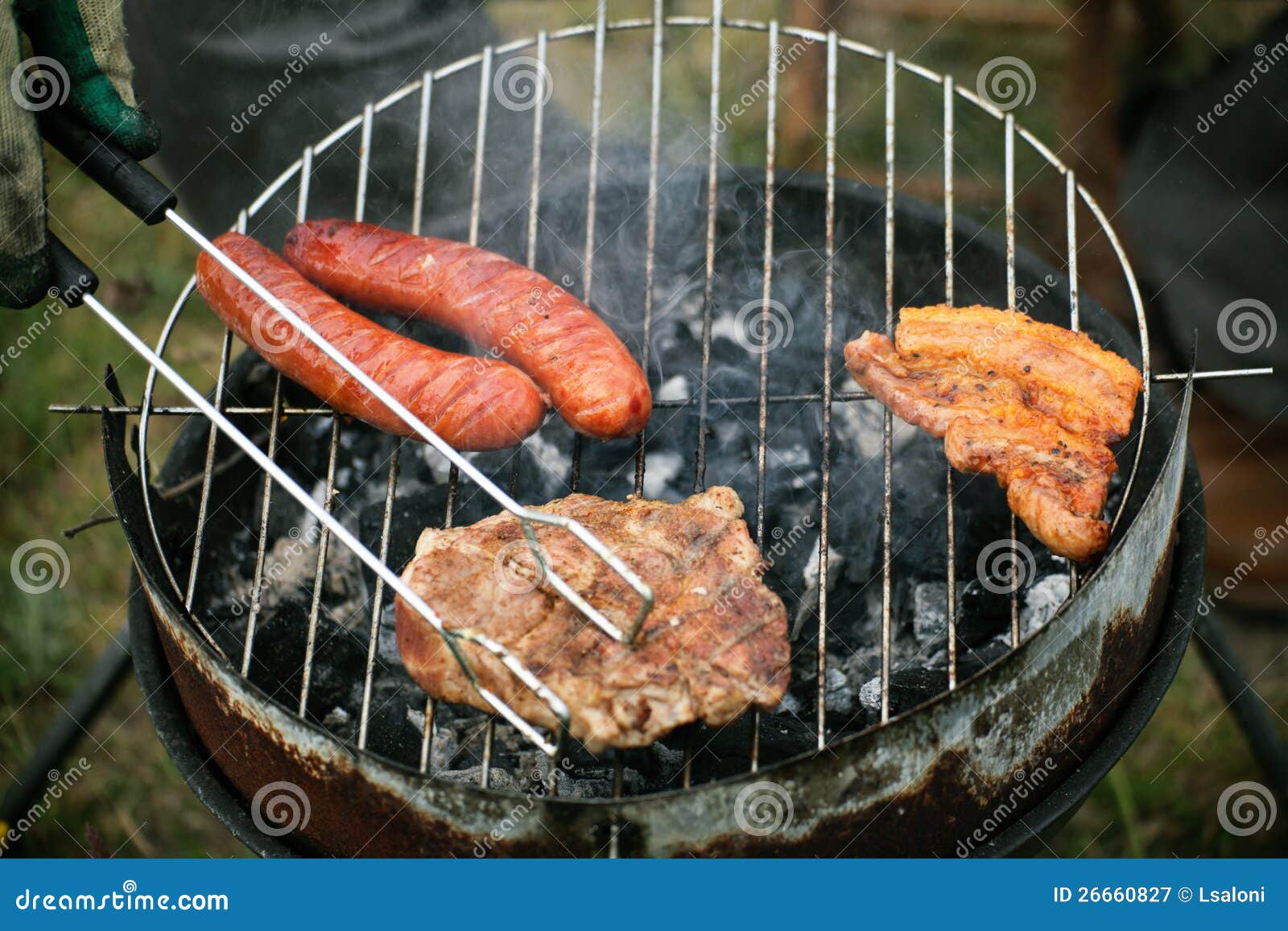 Bonfire Campfire Fire Flames Grilling Steak on the BBQ Stock Image