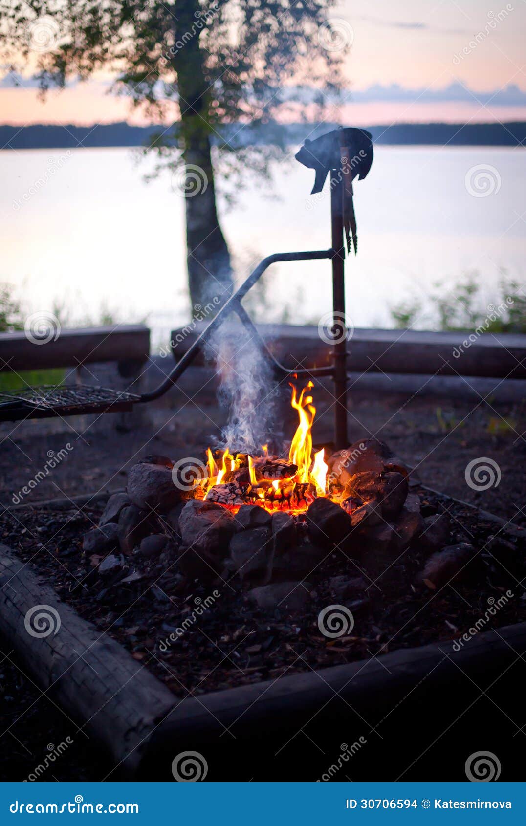 Bonfire at Dusk on the Lake Stock Photo Image of dusk, outdoor 30706594