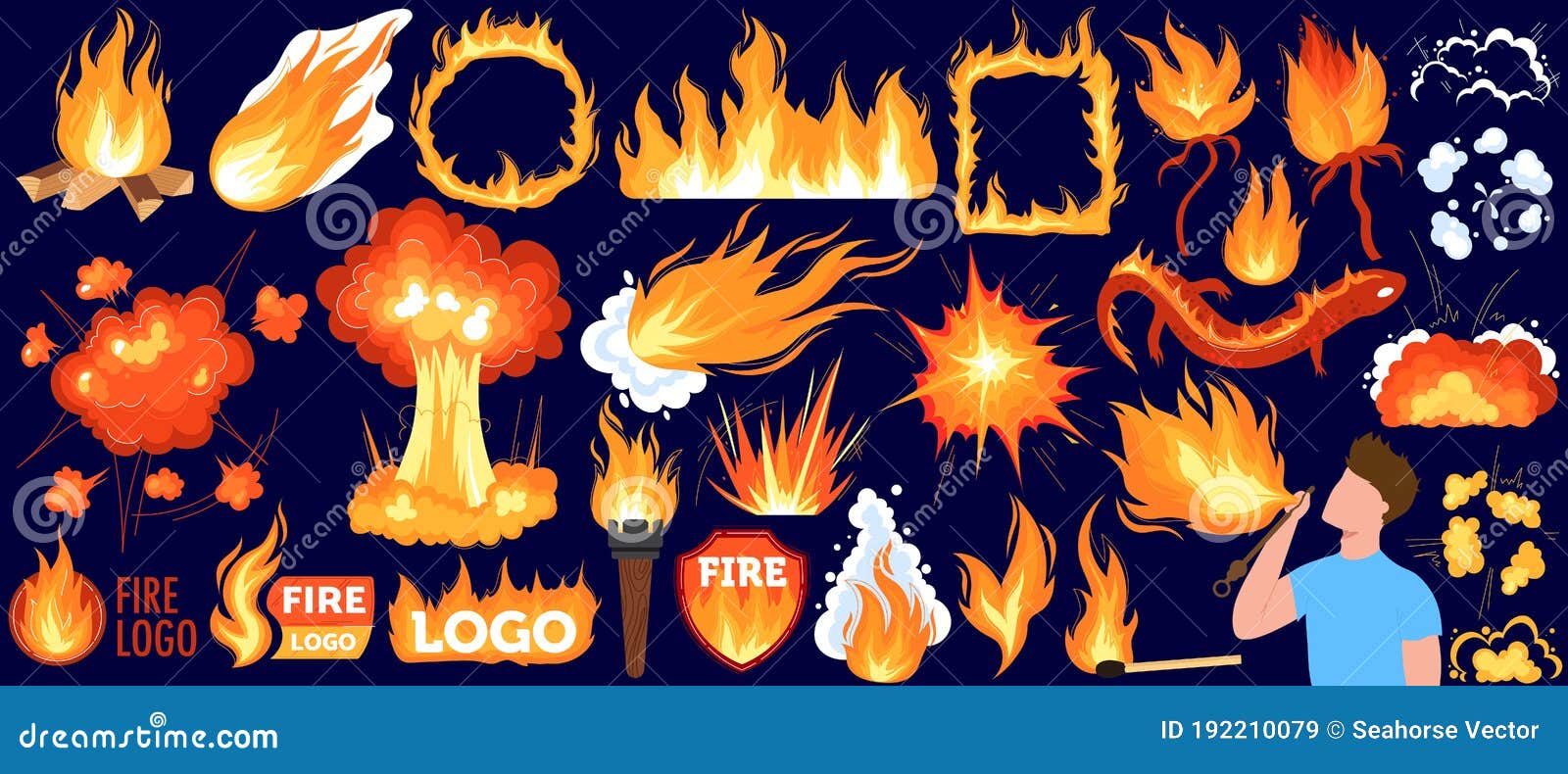 Bonfire, Hot Flame Of Fire Vector Illustration Set ...
