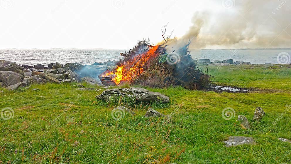 Midsummer Bonfire in Norway Stock Photo Image of scenery, color