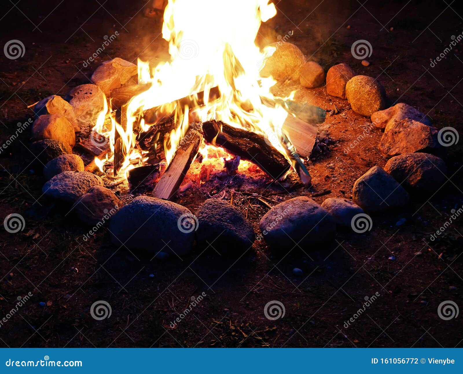 Bonfire in the Night, Outdoor Camping in Summer with Guitar Stock Photo ...