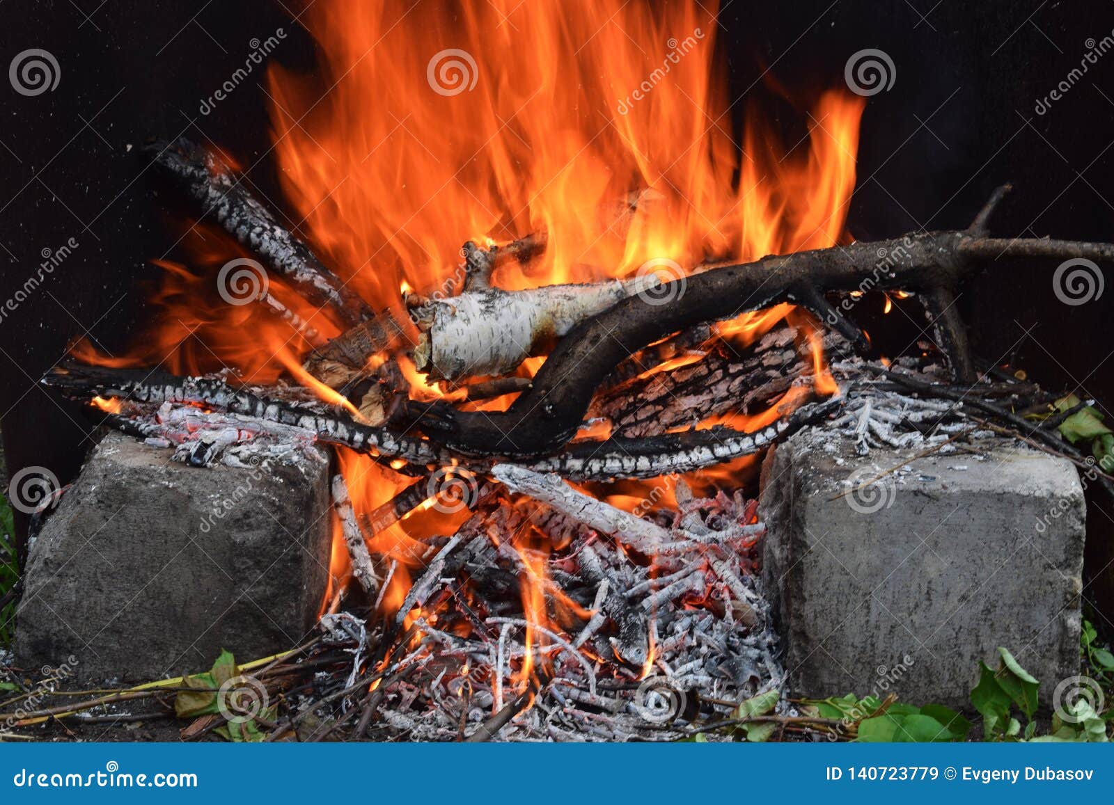 Bonfire between Two Stones at Camp in Summer Stock Image - Image of ...
