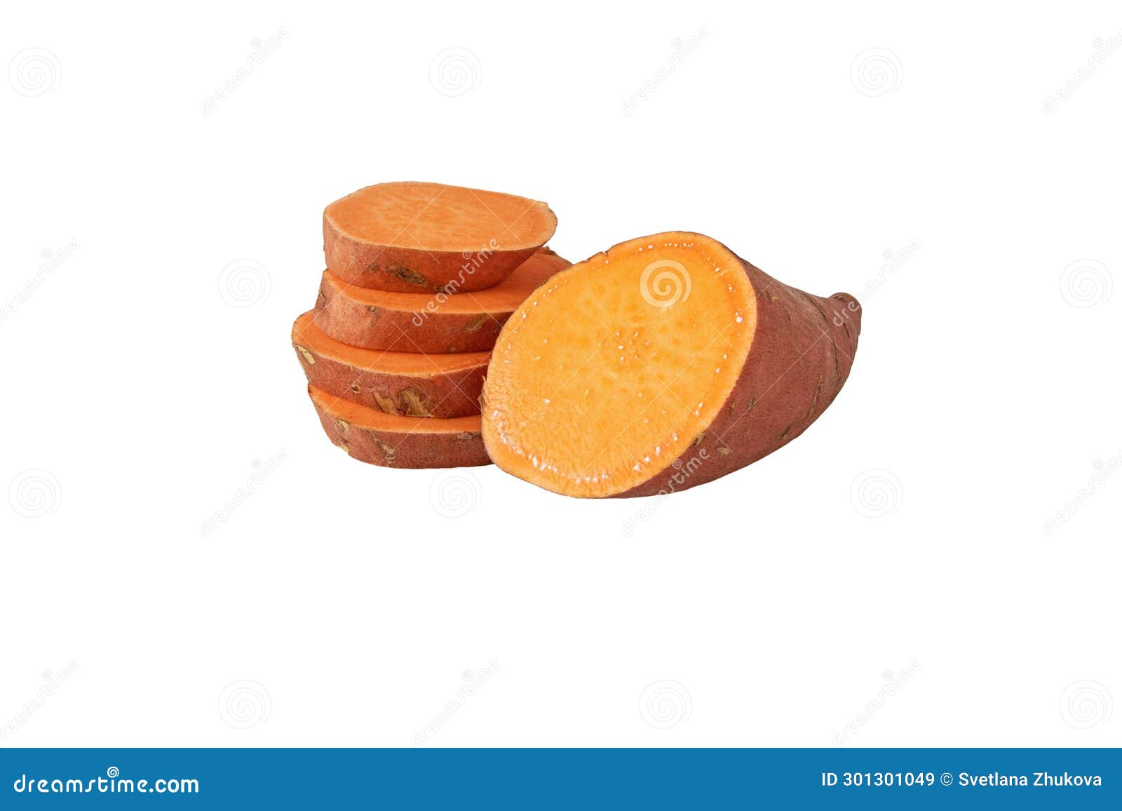 boniato or sweet potato sliced tube  on white. transparent png additional format