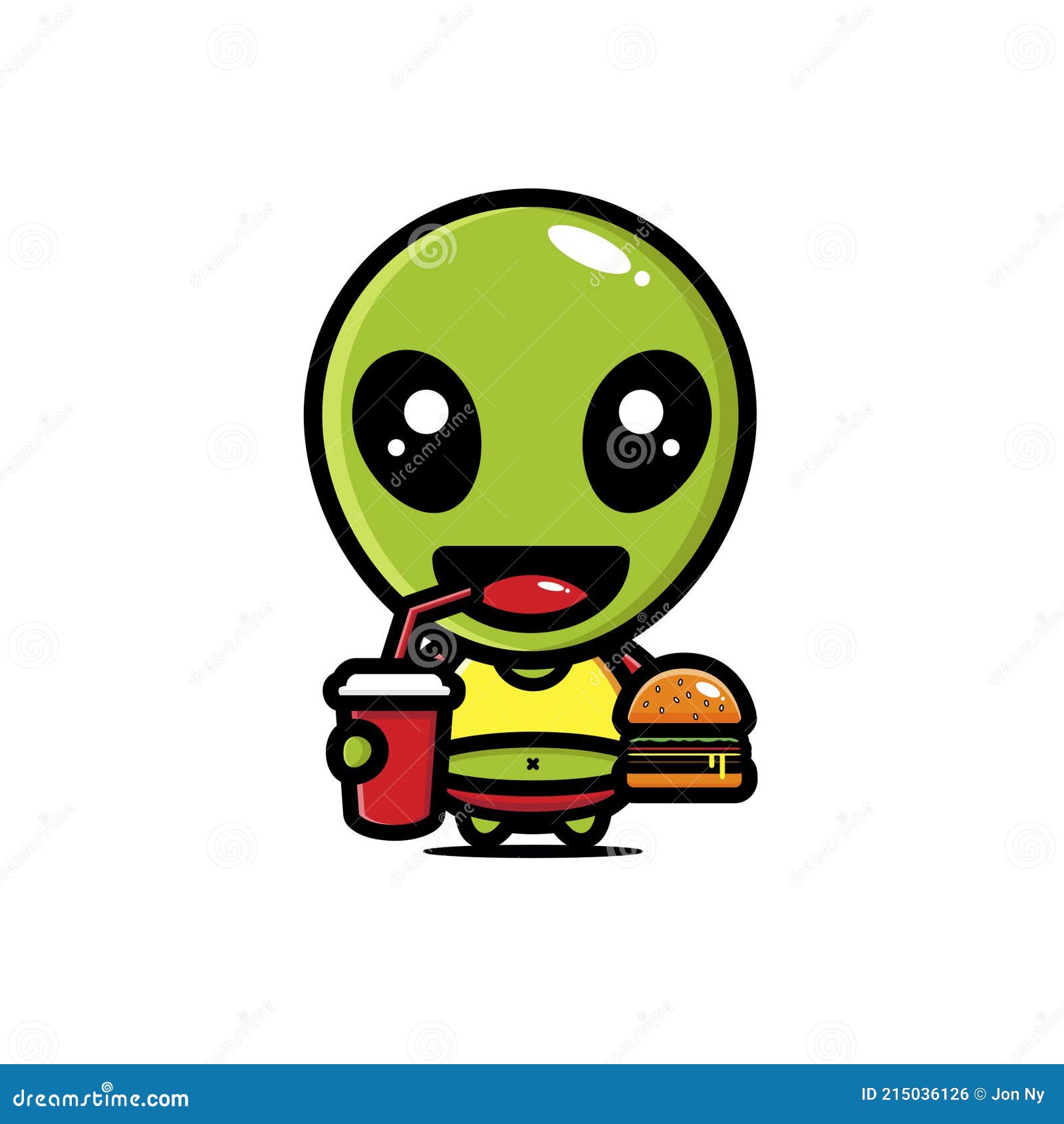 Alien bonito segurando coração de amor no vetor de desenho animado