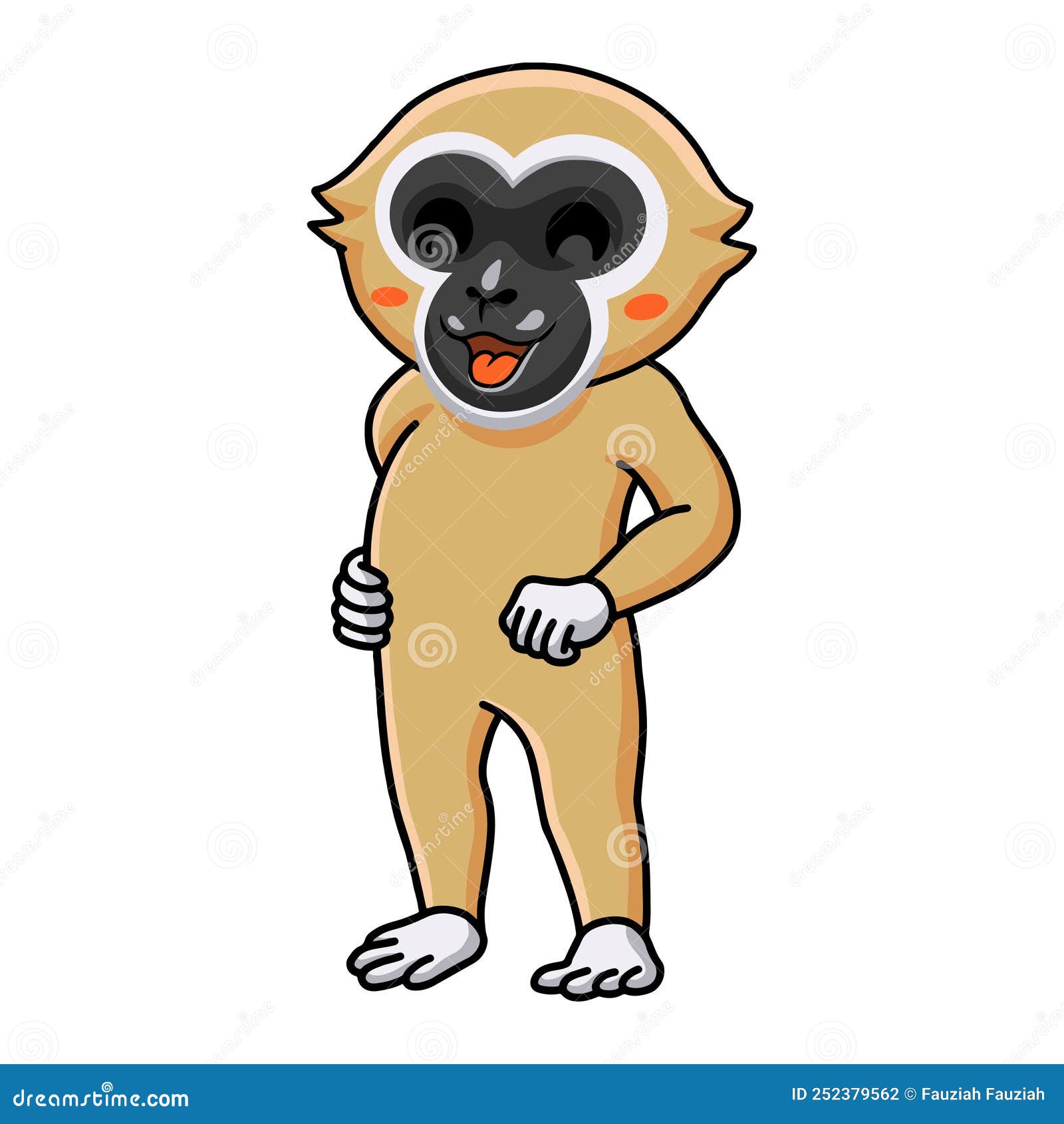 Macaco de desenho animado bonito em pé ilustração vetorial feliz