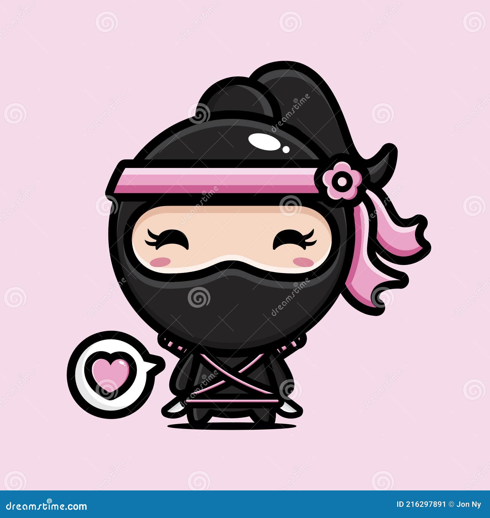 Bonito samurai ninja com personagem de desenho animado de espada