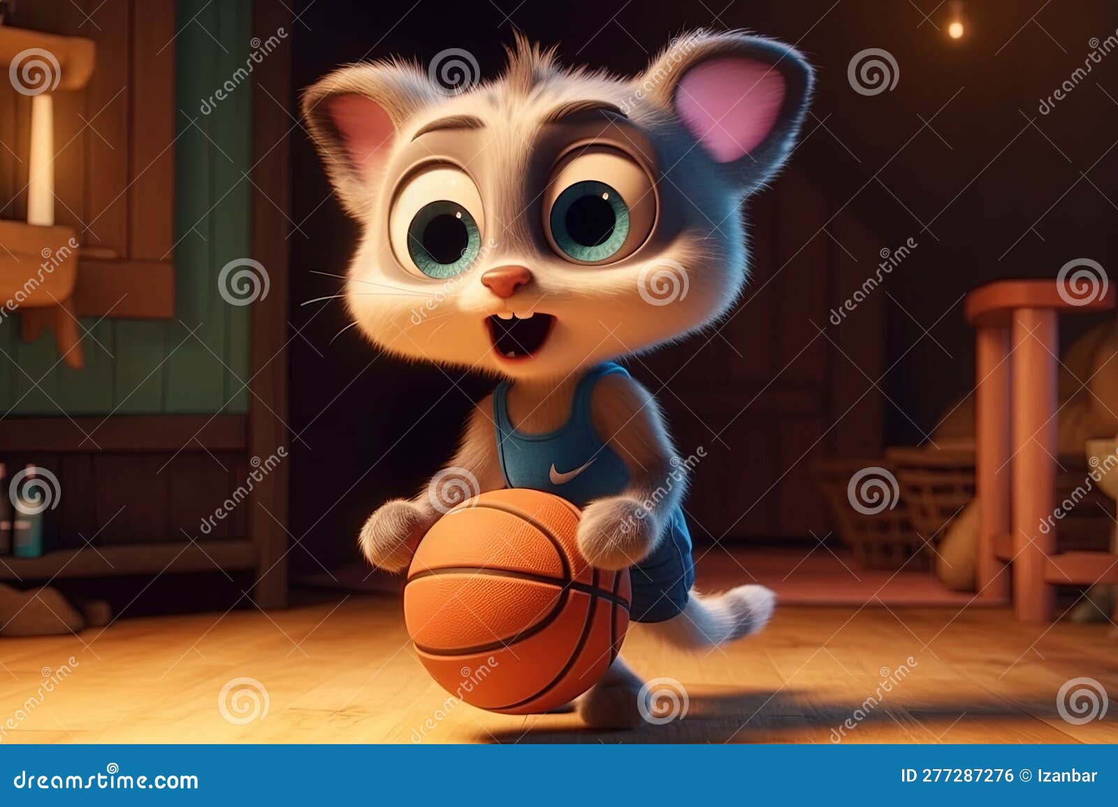 Gato feliz jogando basquete