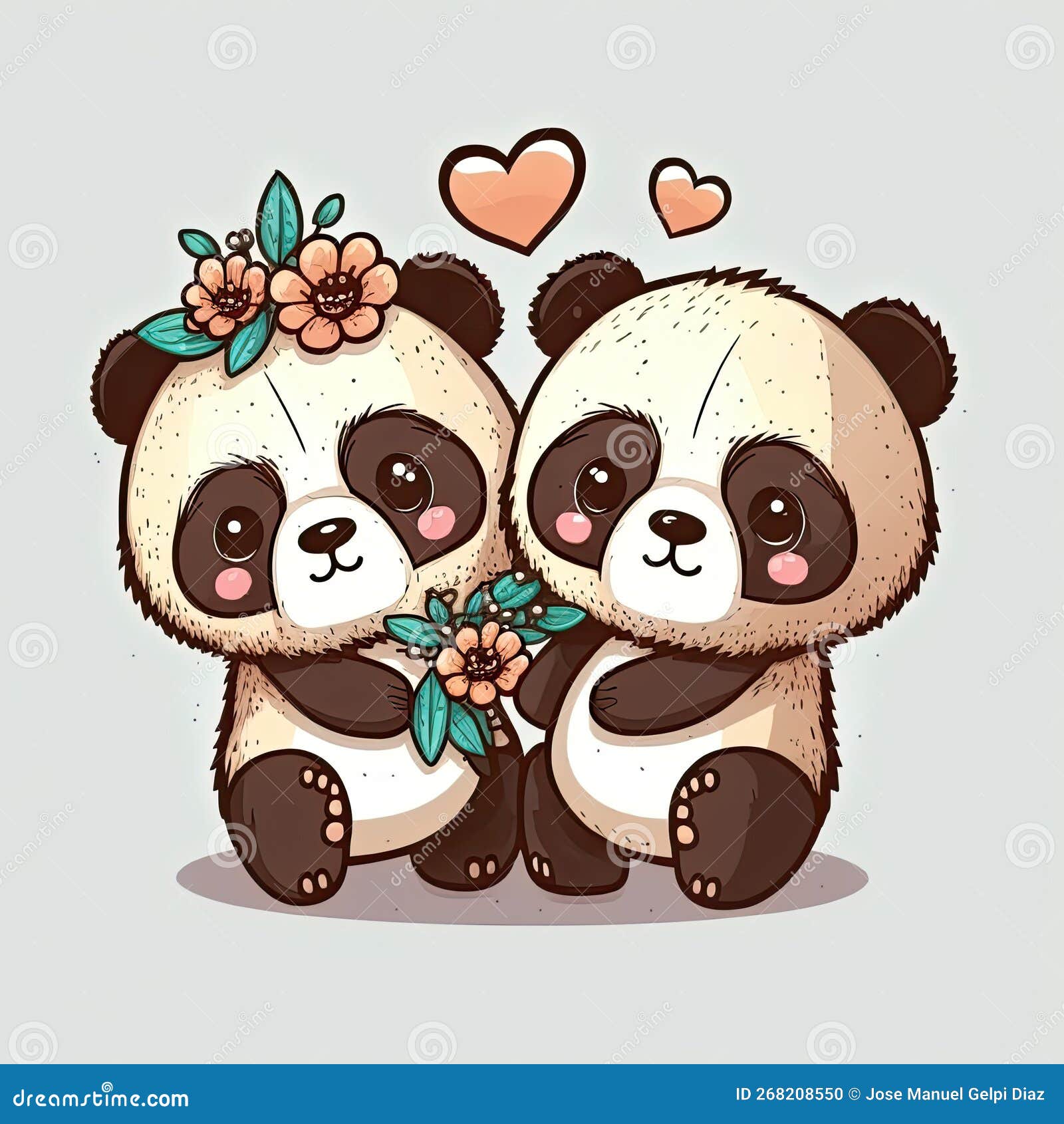 Lindo casal de pandas apaixonados desenho simples e mínimo de
