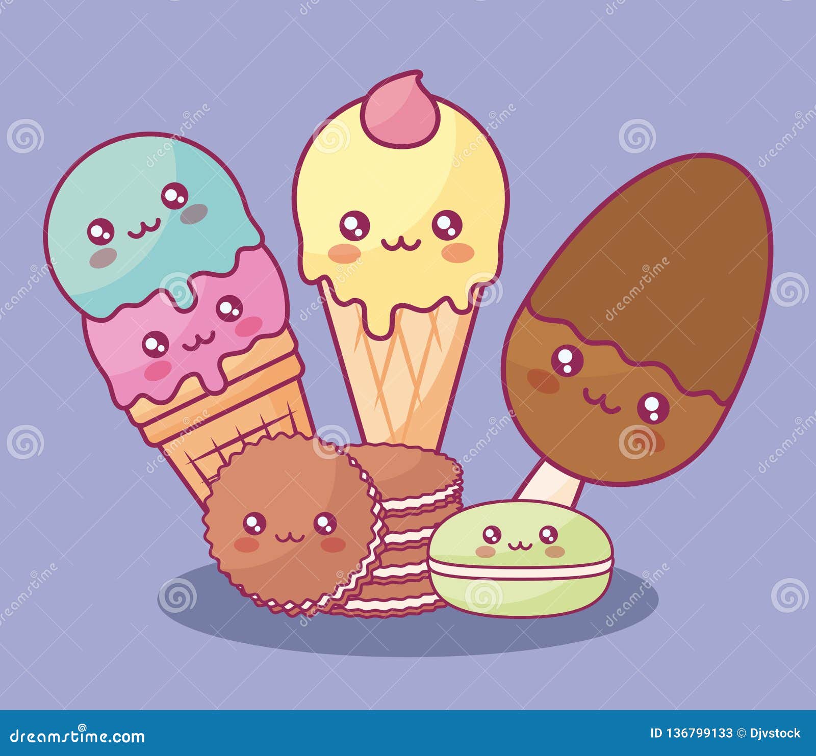 Fofinho Kawaii Os Caracteresbolinho Gelado Cookies Ícones De