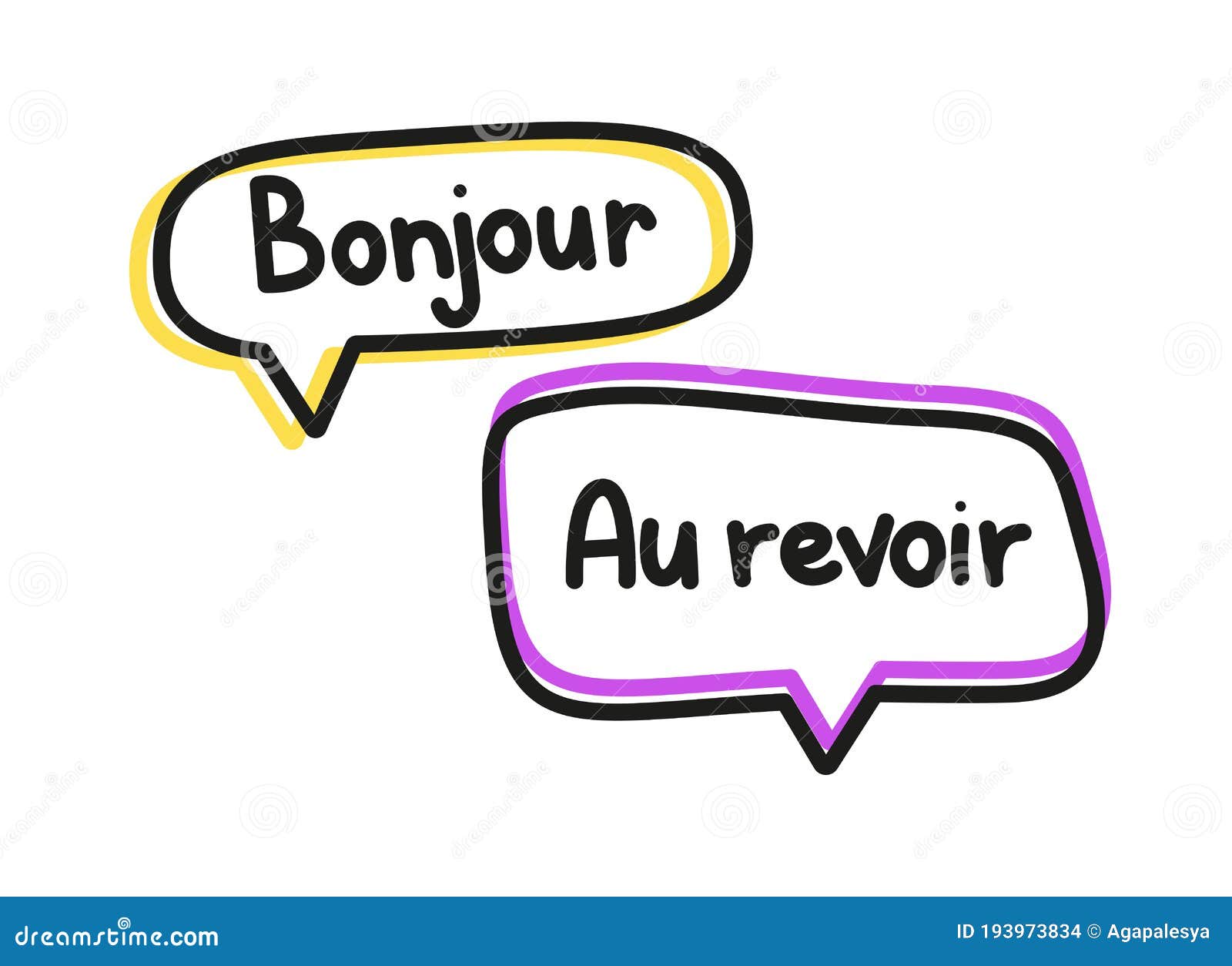 Bonjour Au Revoir Inscription Handwritten Lettering Illustration Black Vector Text In Neon Speech Bubbles Stock Vector Illustration Of French Brush