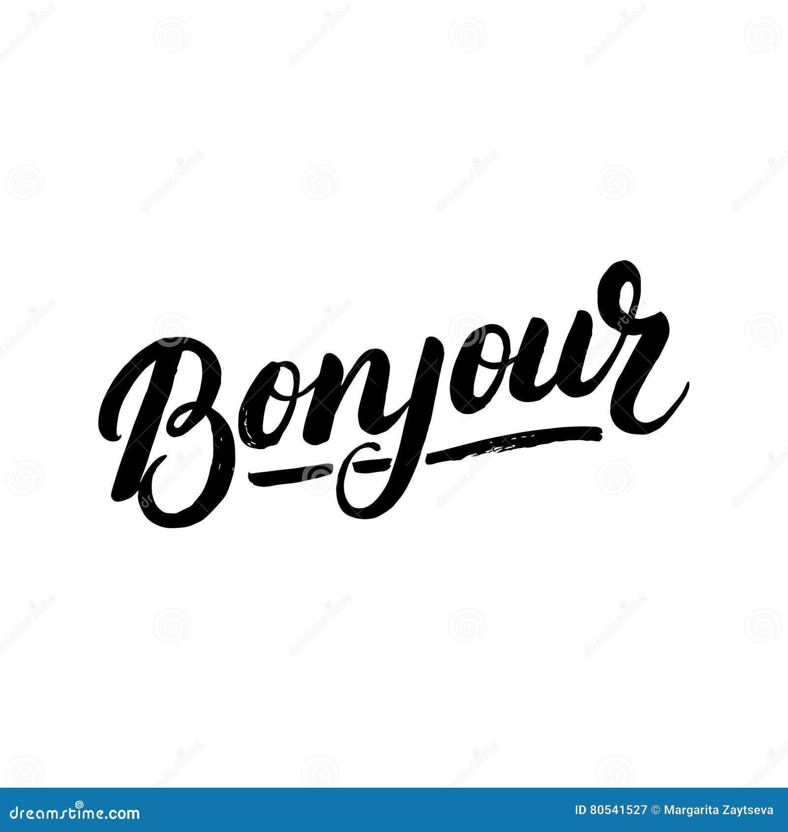 Bonjour Hand Lettering Floral Card Vector Illustration | CartoonDealer ...